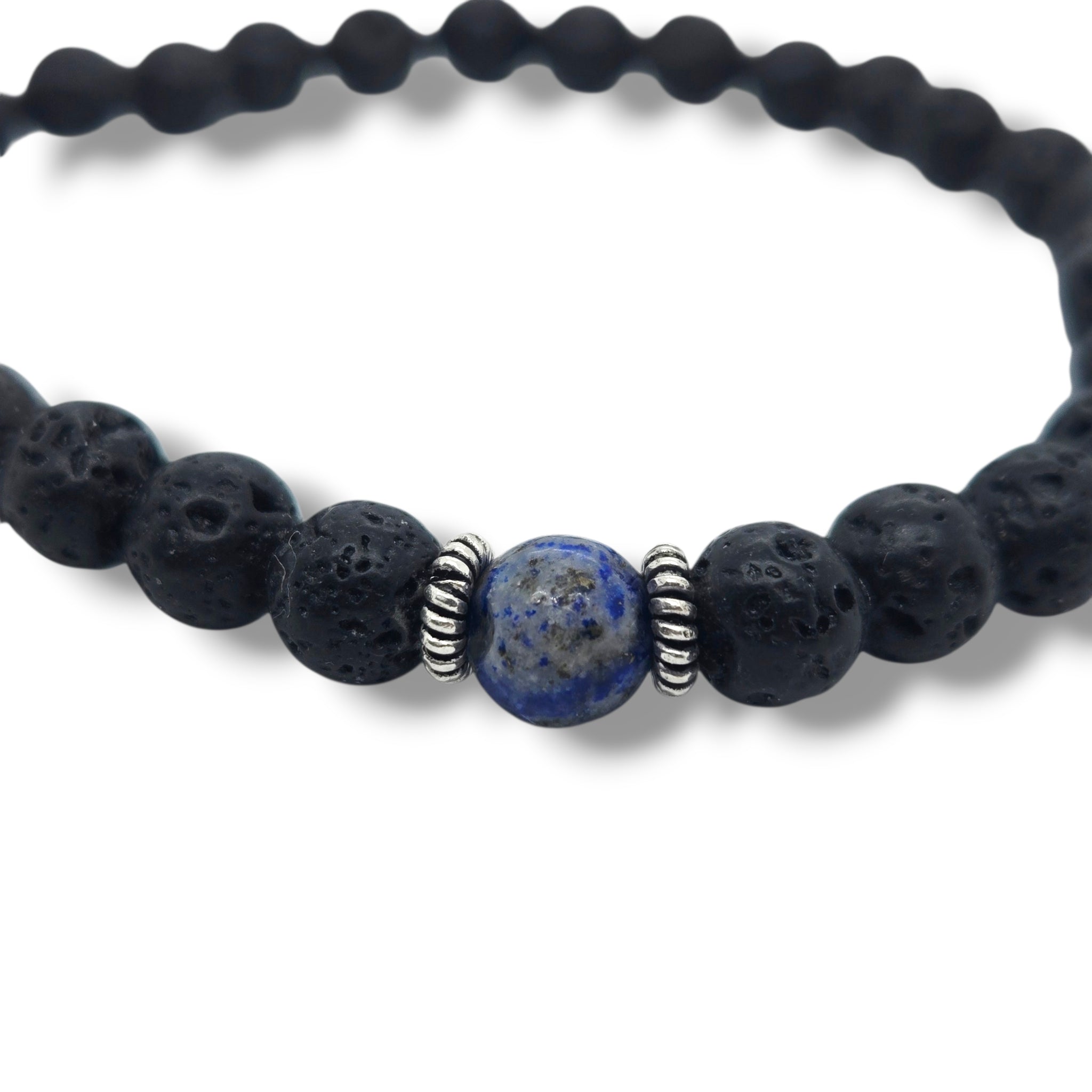 Lapis and Lava Bead Stretch Bracelet