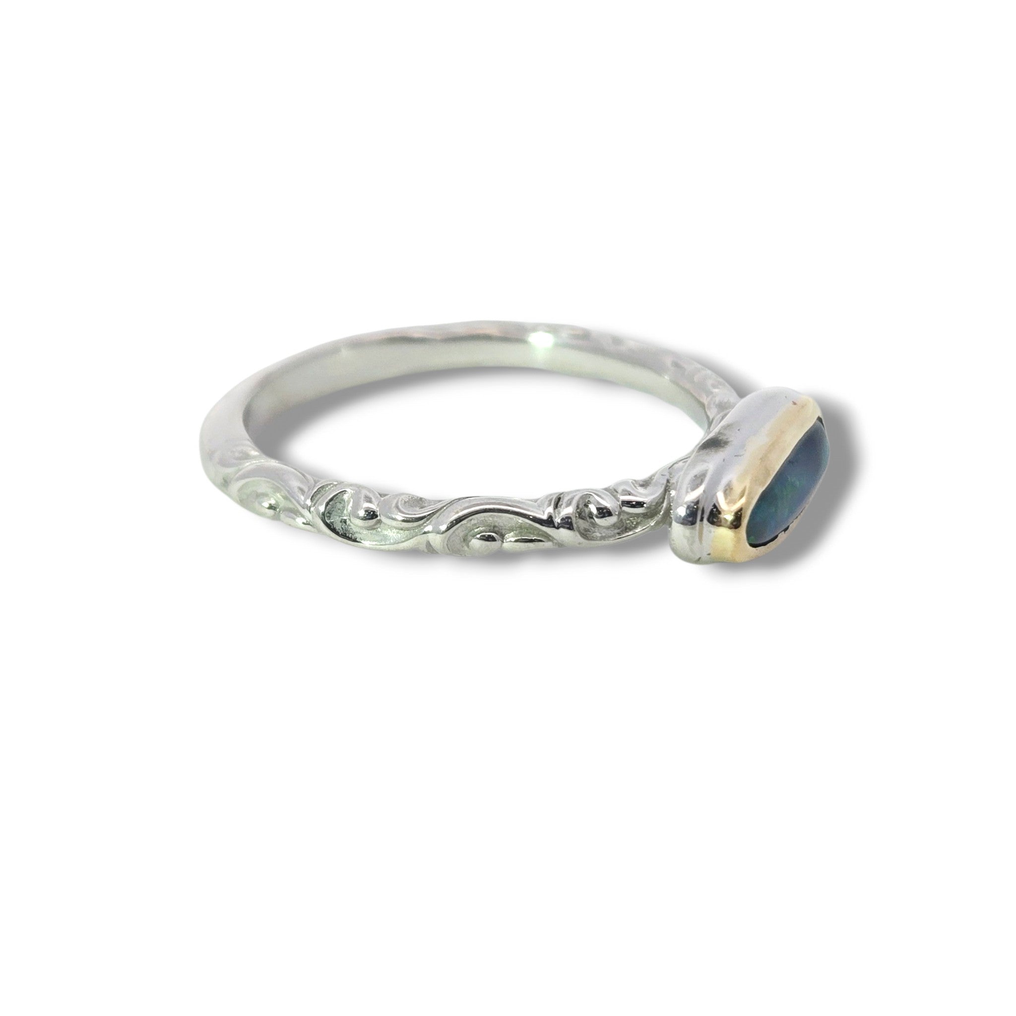 One-Of-A-Kind: Two Tone Black Opal Ring