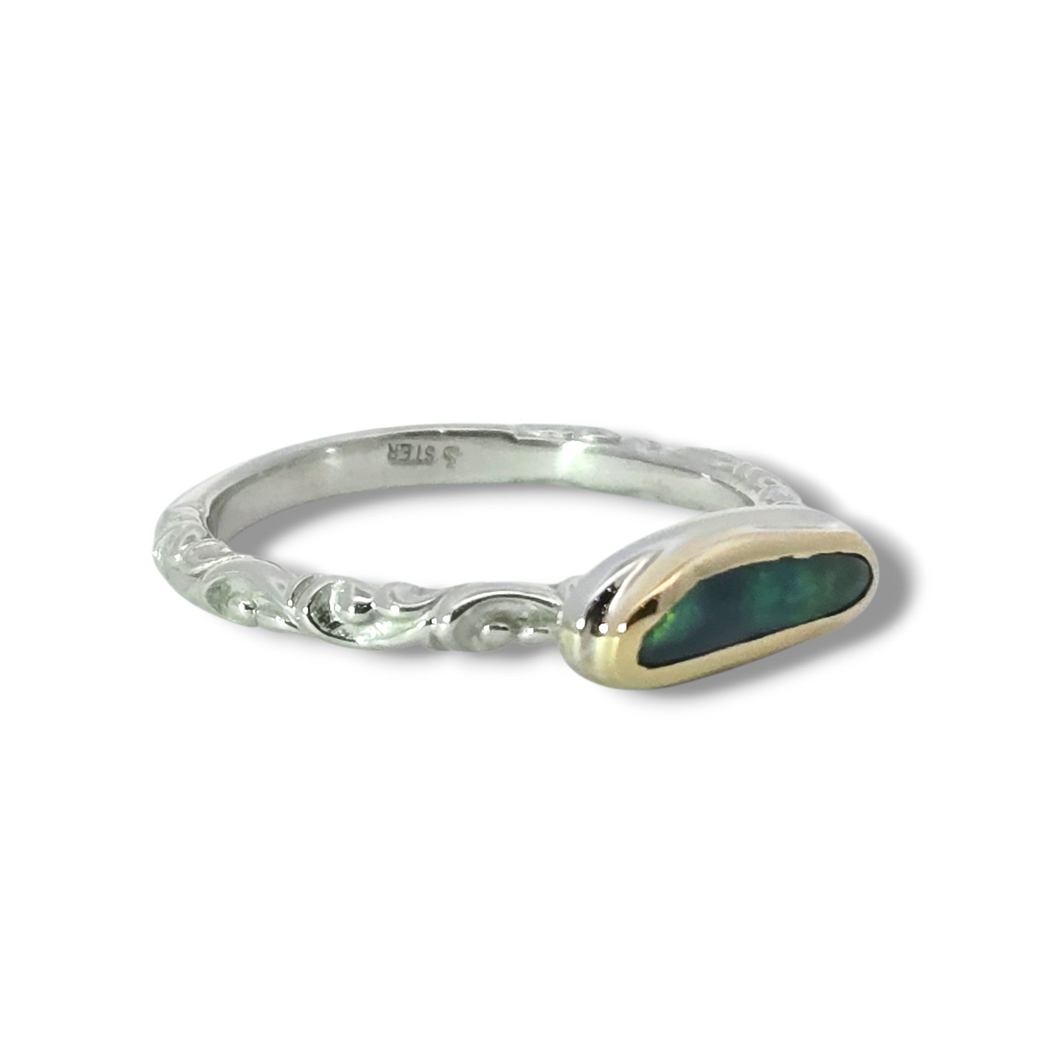 One-Of-A-Kind: Two Tone Black Opal Ring