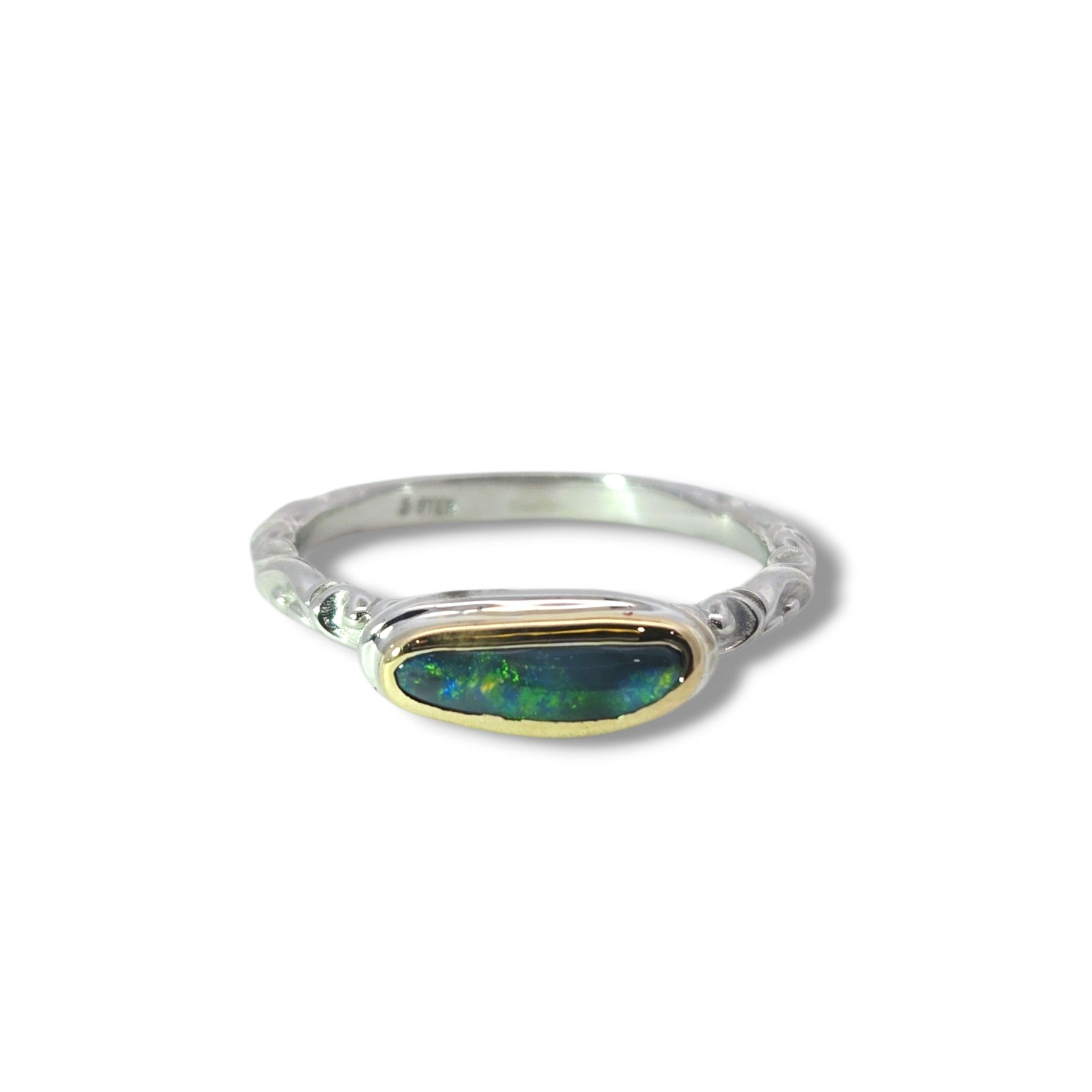 One-Of-A-Kind: Two Tone Black Opal Ring