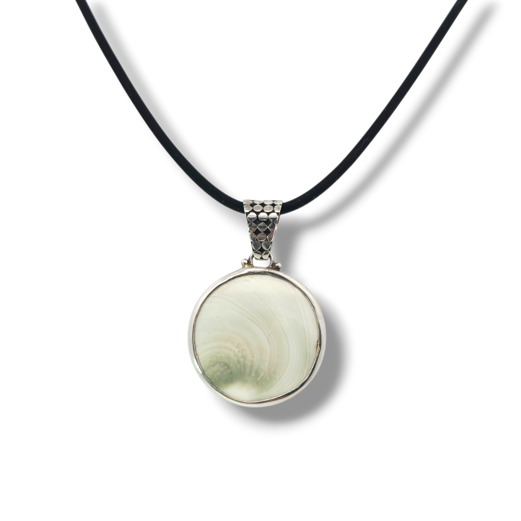 Sterling Snail Shell Necklace - Rubber Cord