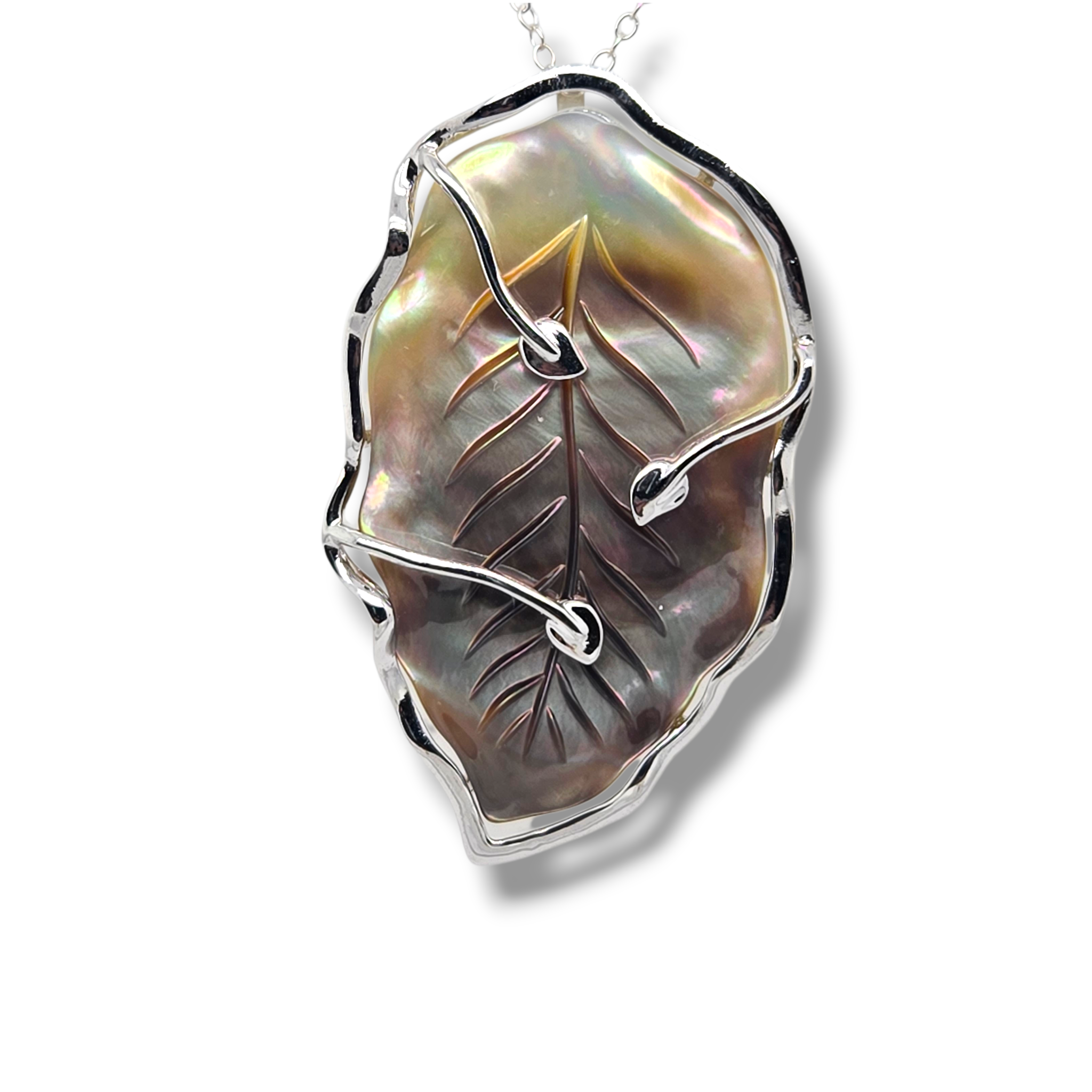 Sterling Silver and Mother of Pearl Leaf Pendant