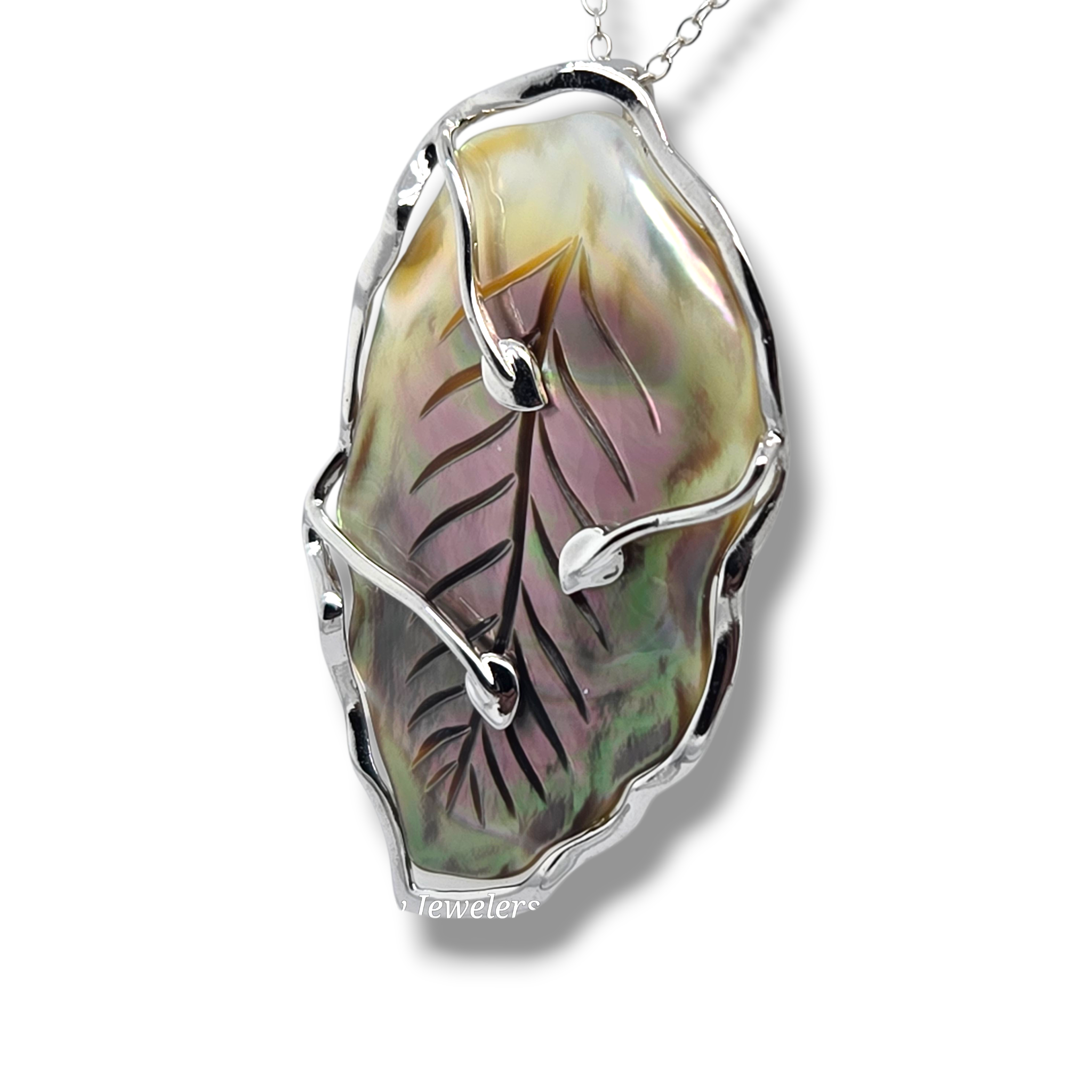 Sterling Silver and Mother of Pearl Leaf Pendant