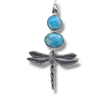 Load image into Gallery viewer, Sterling Silver Larimar Dragonfly Necklace