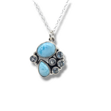 Load image into Gallery viewer, Sterling Silver Larimar and Blue Topaz Cluster Necklace