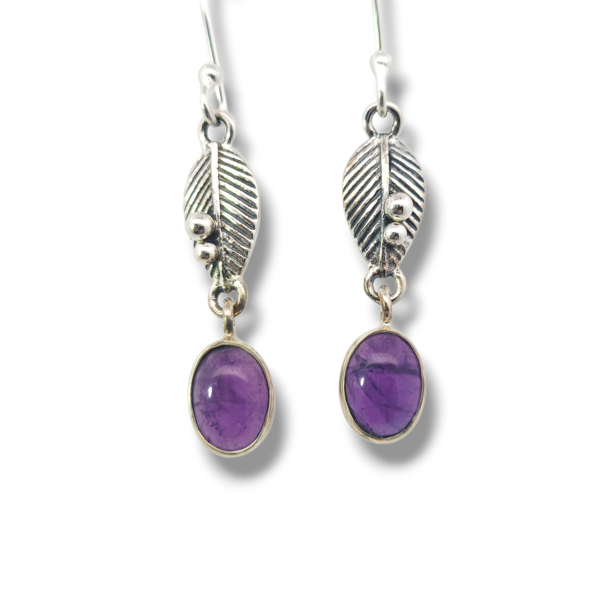 Oval Amethyst Sterling Dangle Earrings