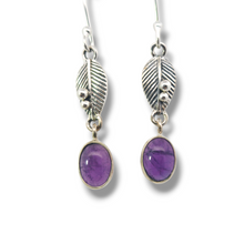 Load image into Gallery viewer, Oval Amethyst Sterling Dangle Earrings
