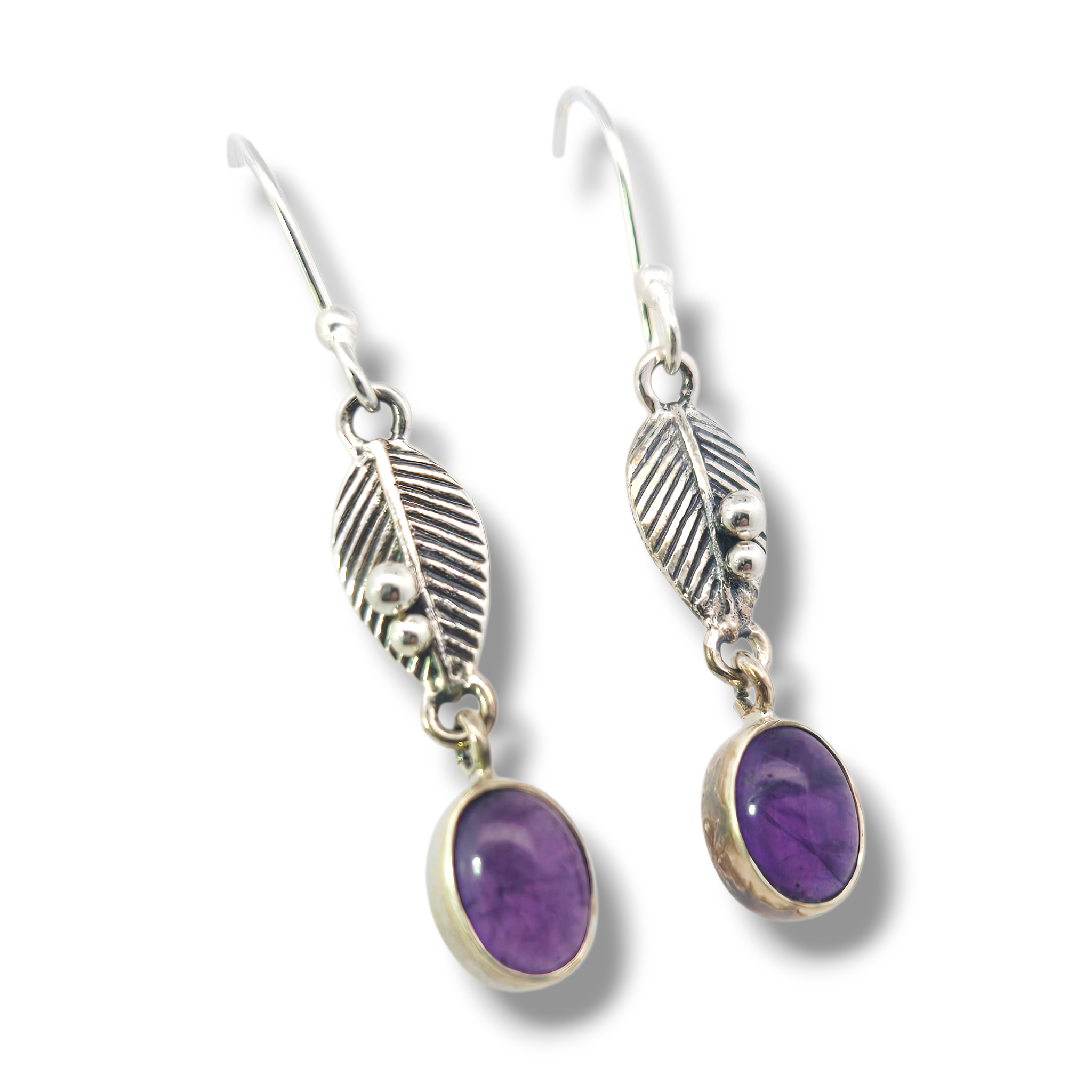 Oval Amethyst Sterling Dangle Earrings