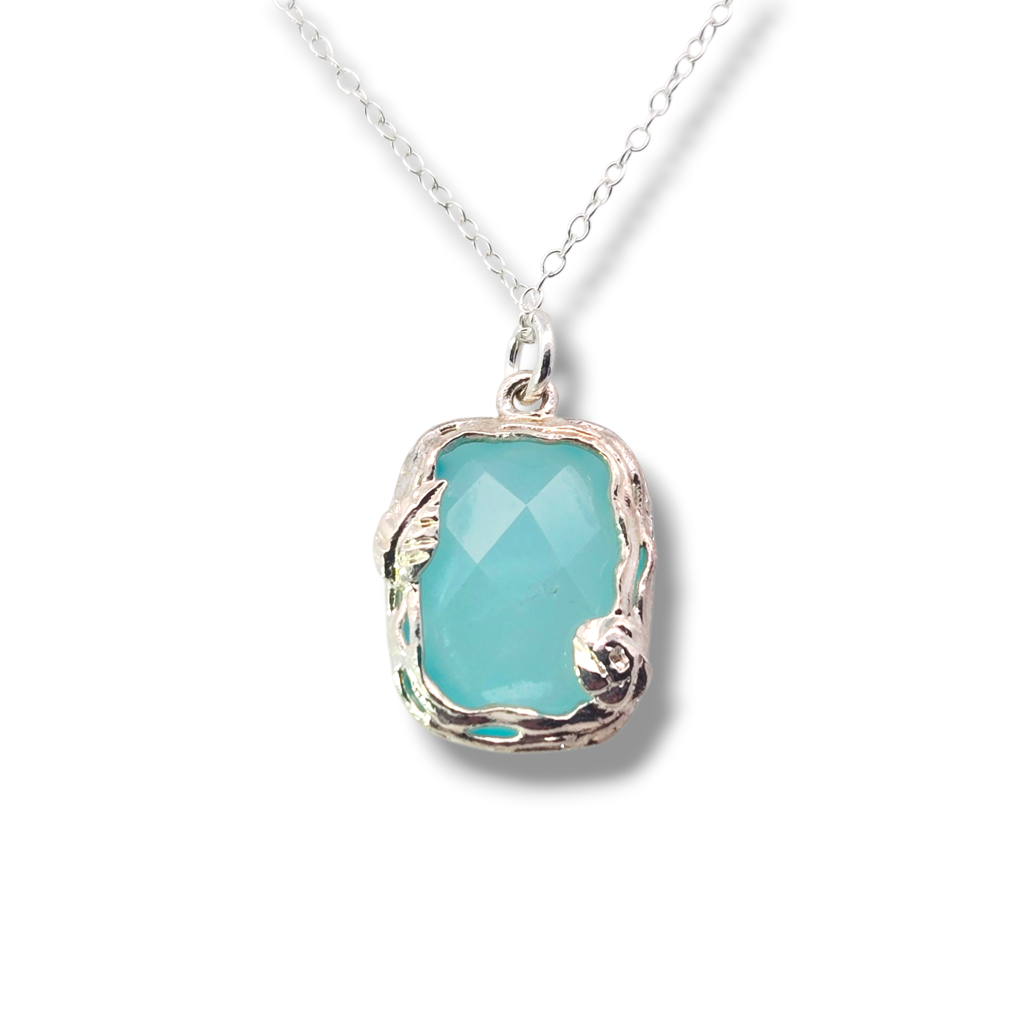 Sterling Silver Rectangle Chalcedony Necklace