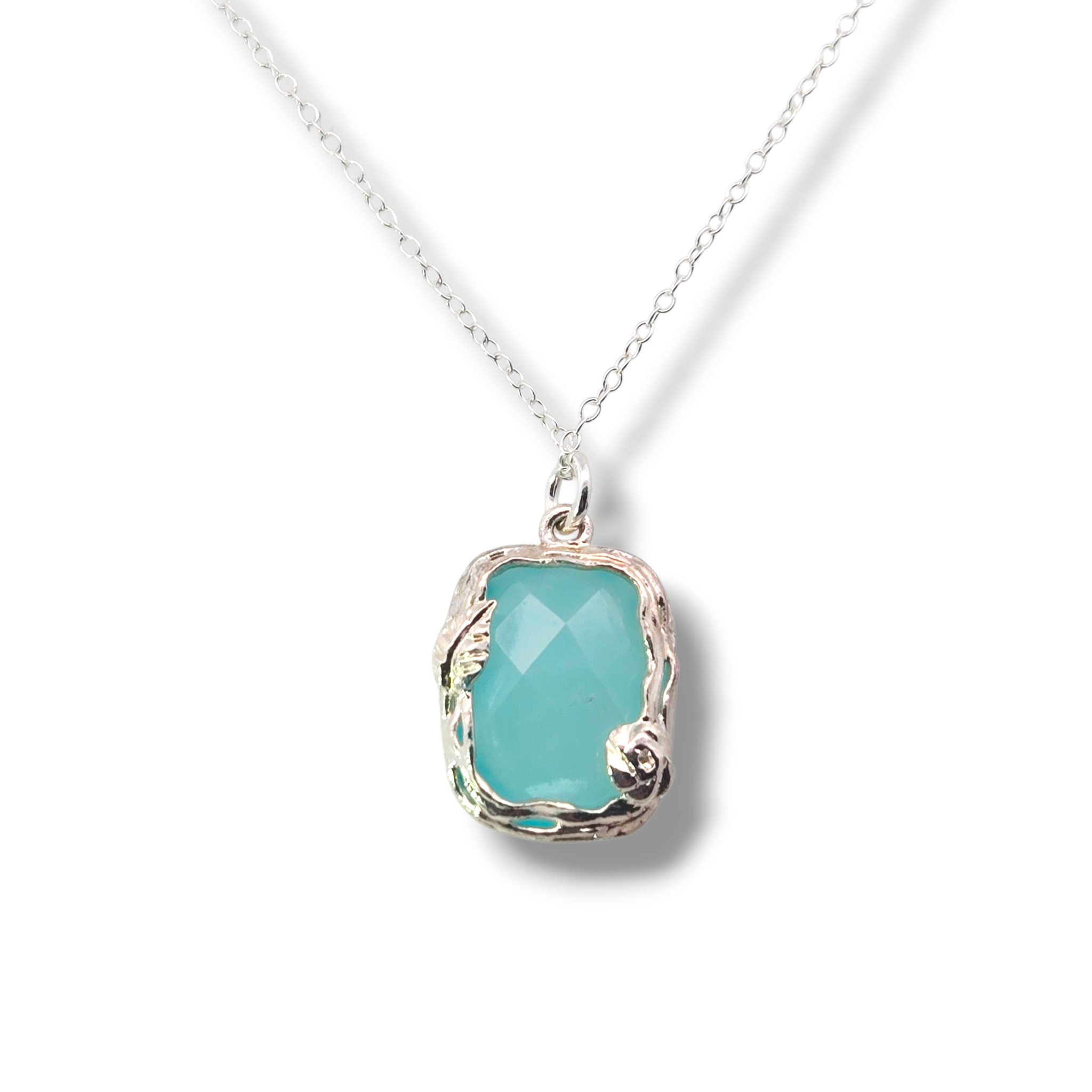 Sterling Silver Rectangle Chalcedony Necklace