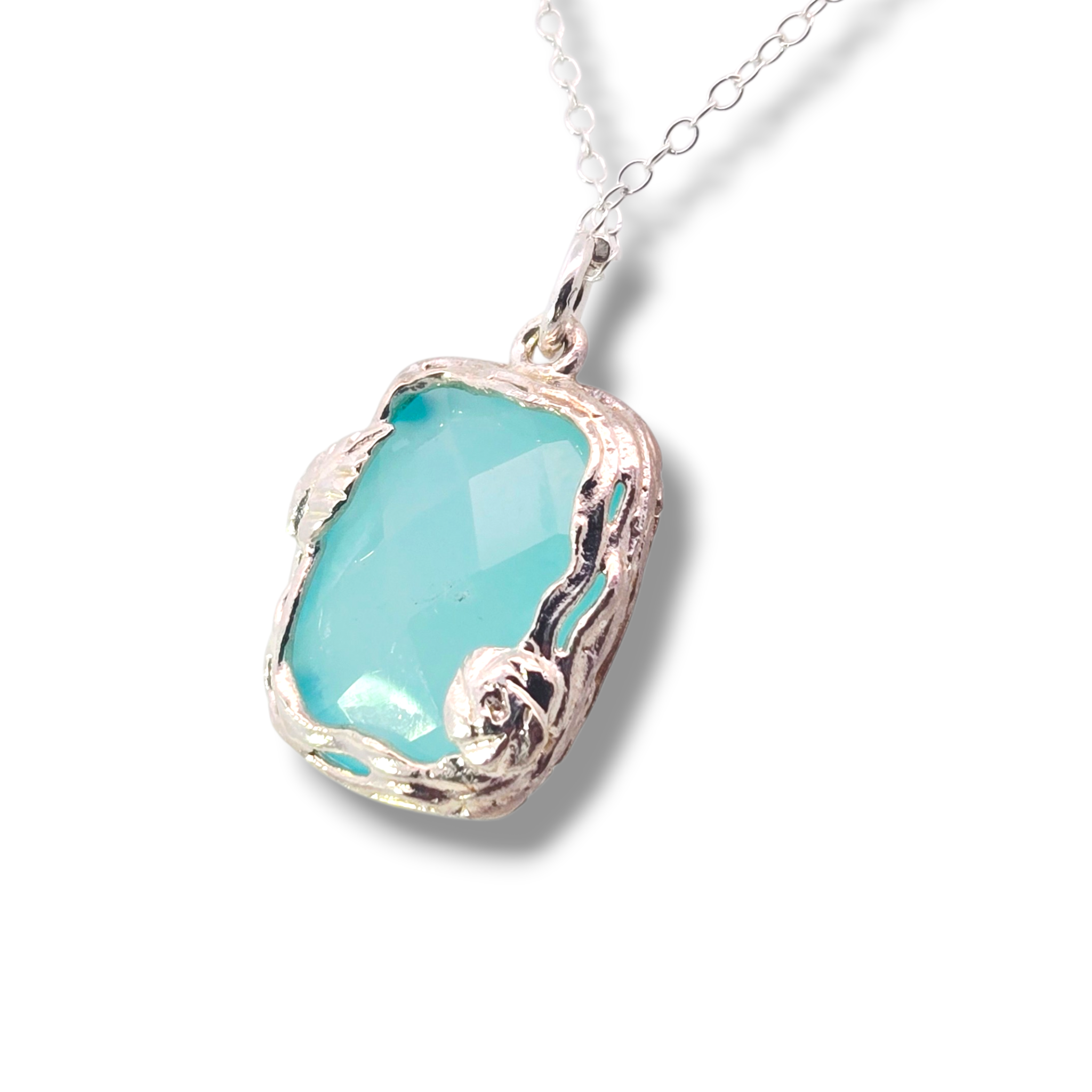 Sterling Silver Rectangle Chalcedony Necklace