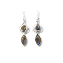 Load image into Gallery viewer, Marquise and Round Labradorite Sterling Earrings