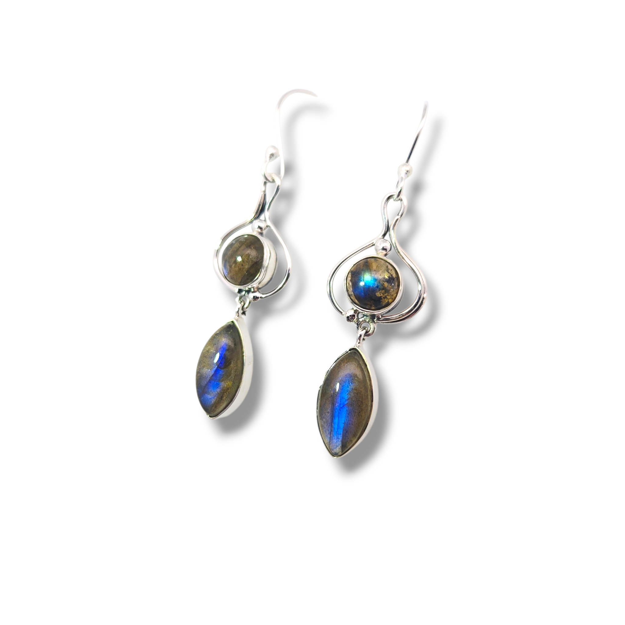 Marquise and Round Labradorite Sterling Earrings