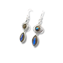 Load image into Gallery viewer, Marquise and Round Labradorite Sterling Earrings