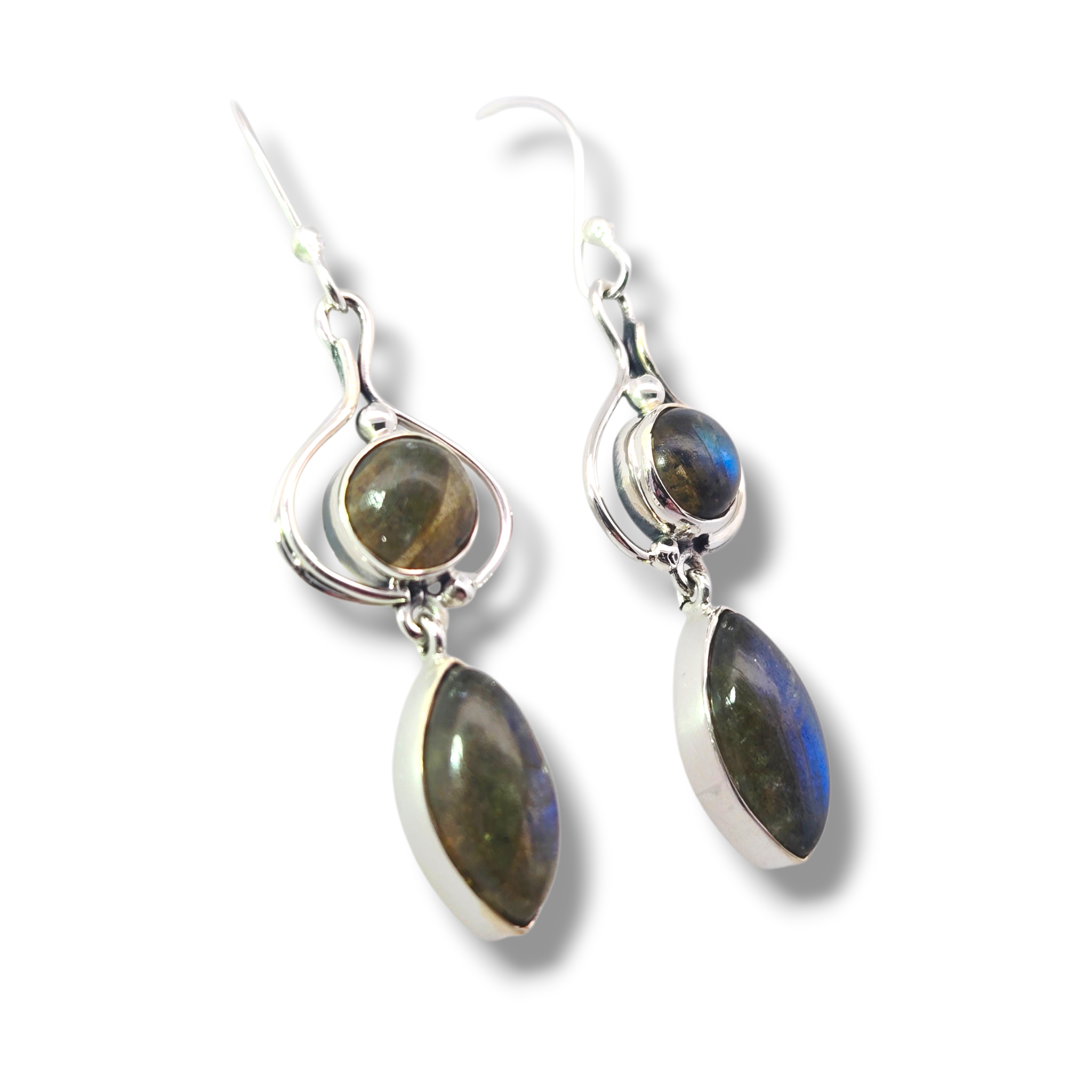 Marquise and Round Labradorite Sterling Earrings