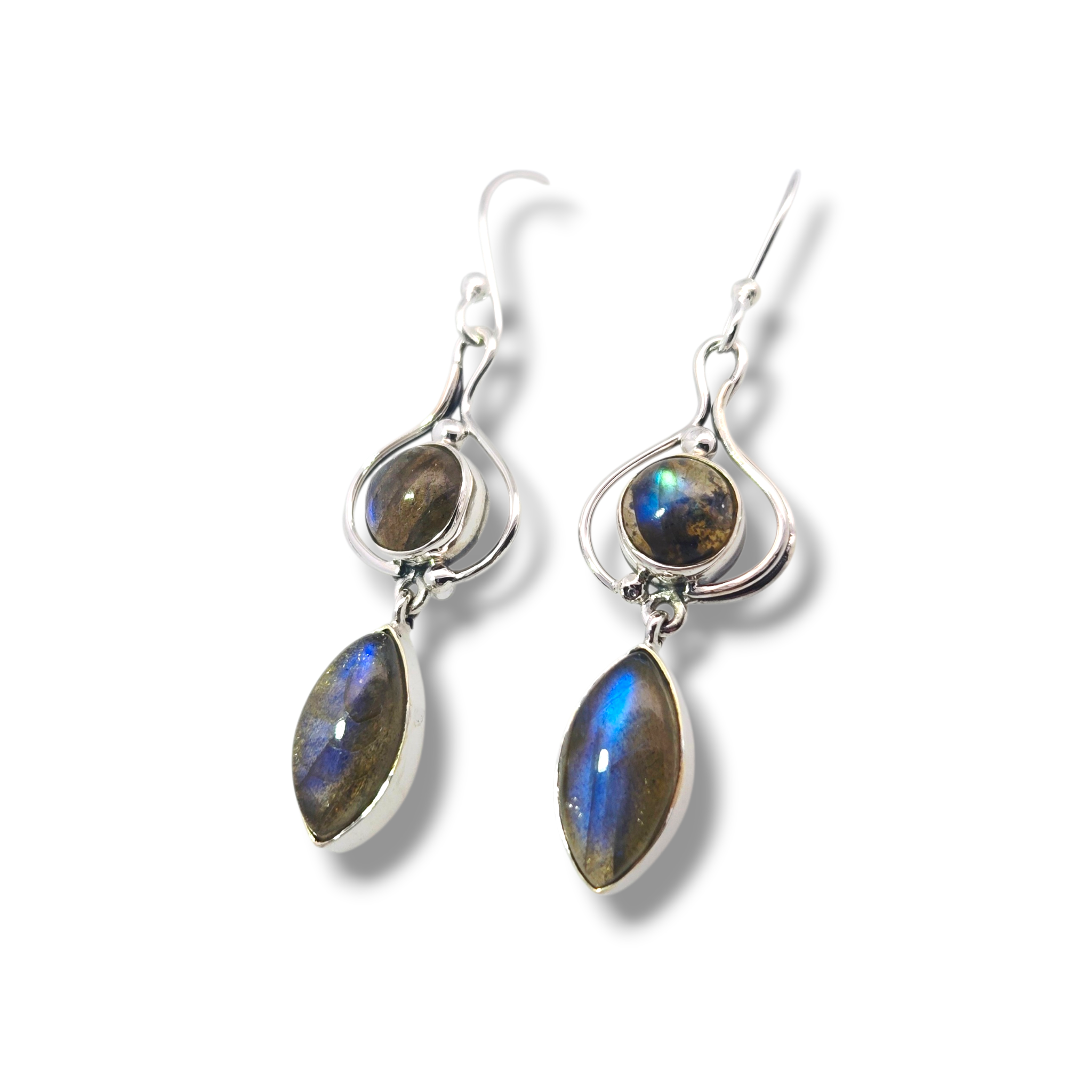 Marquise and Round Labradorite Sterling Earrings