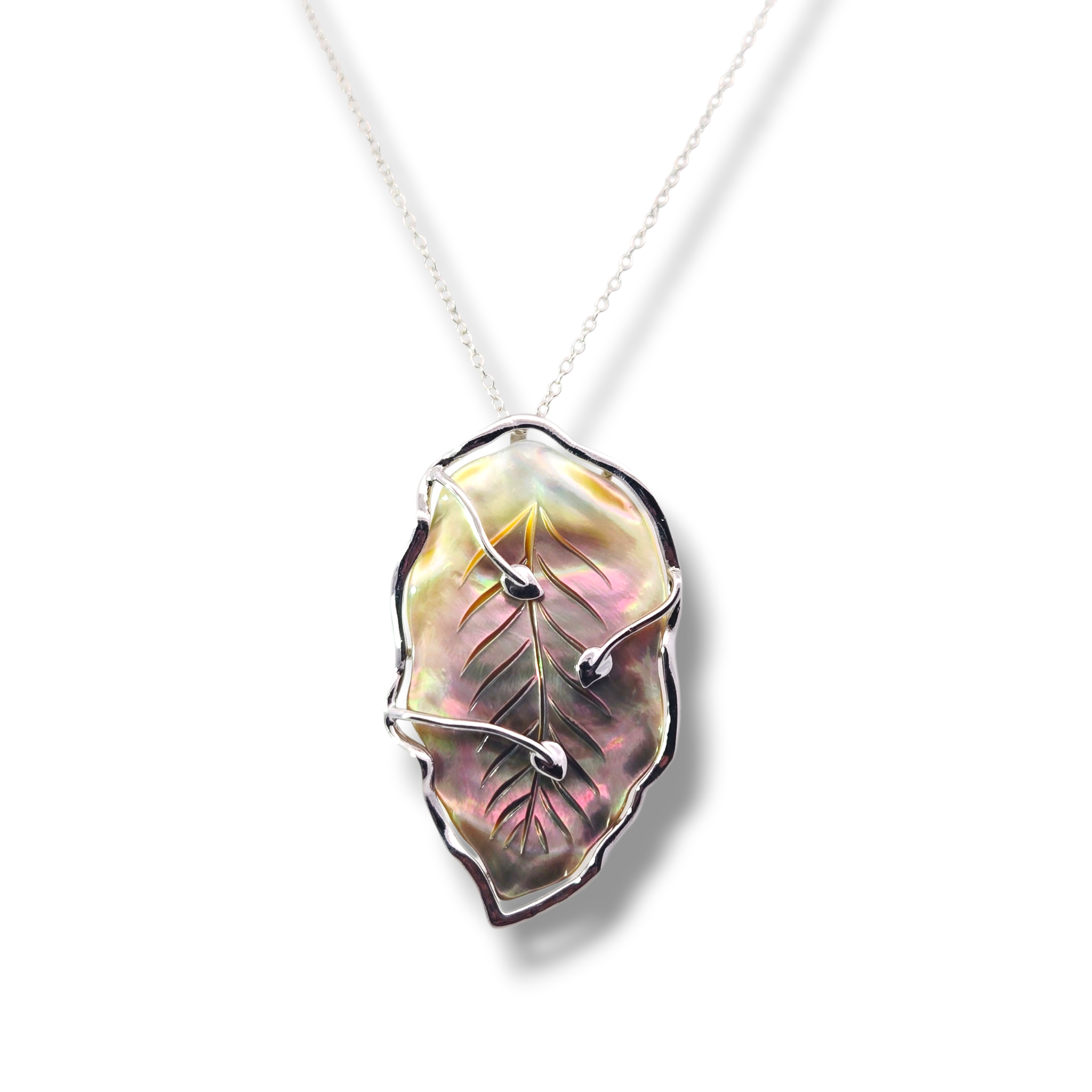 Sterling Silver and Mother of Pearl Leaf Pendant