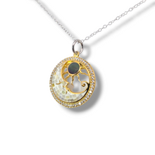 Load image into Gallery viewer, Gold Plated Silver Mother of Pearl Mosaic Sun/Moon Pendant