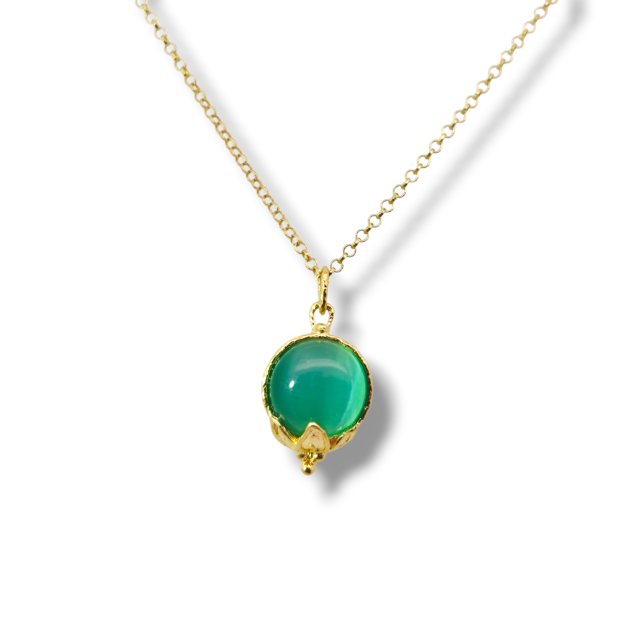 Gold Plated Sterling Green Cat Eye Necklace