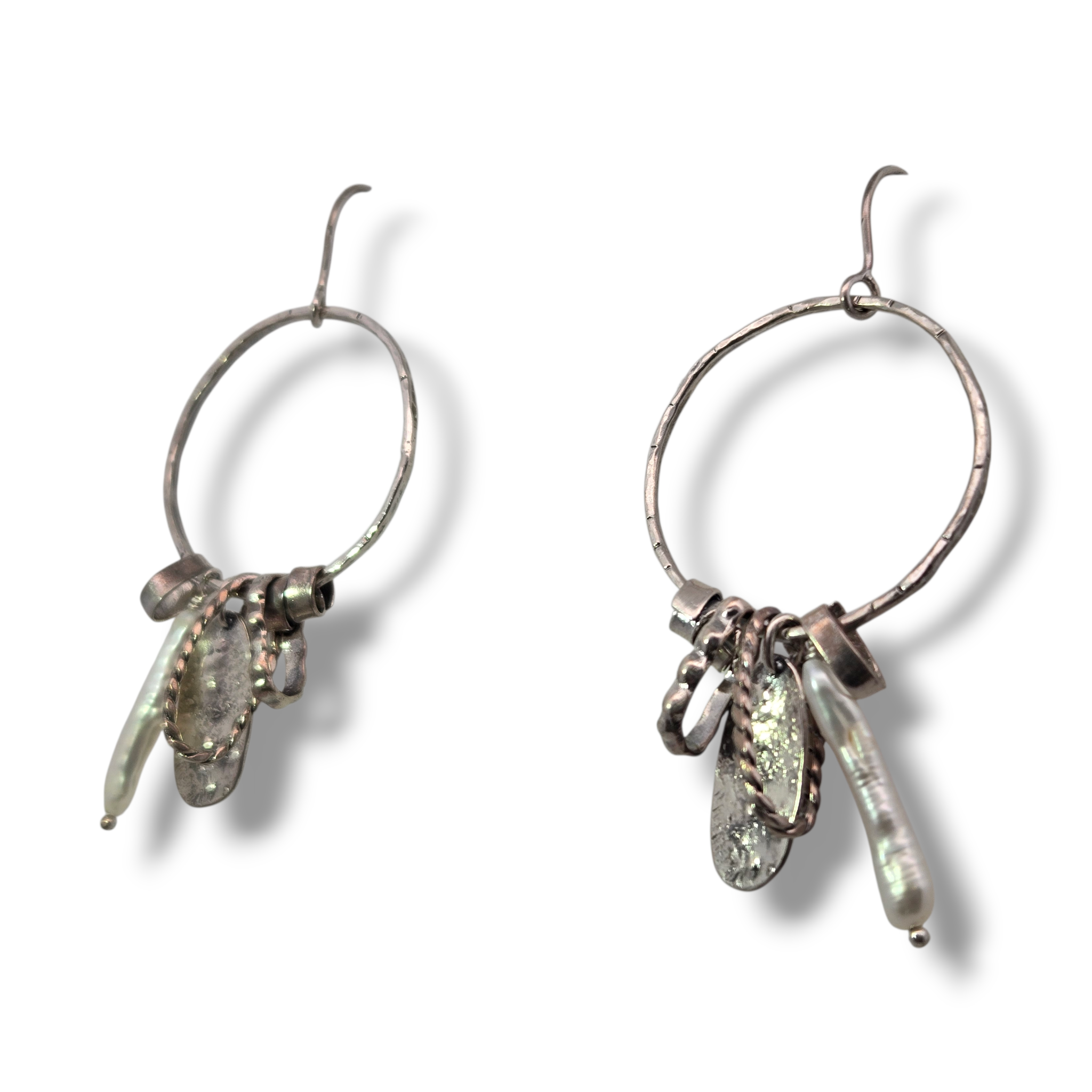 Sterling Freshwater Pearl Hoop Cluster Earrings