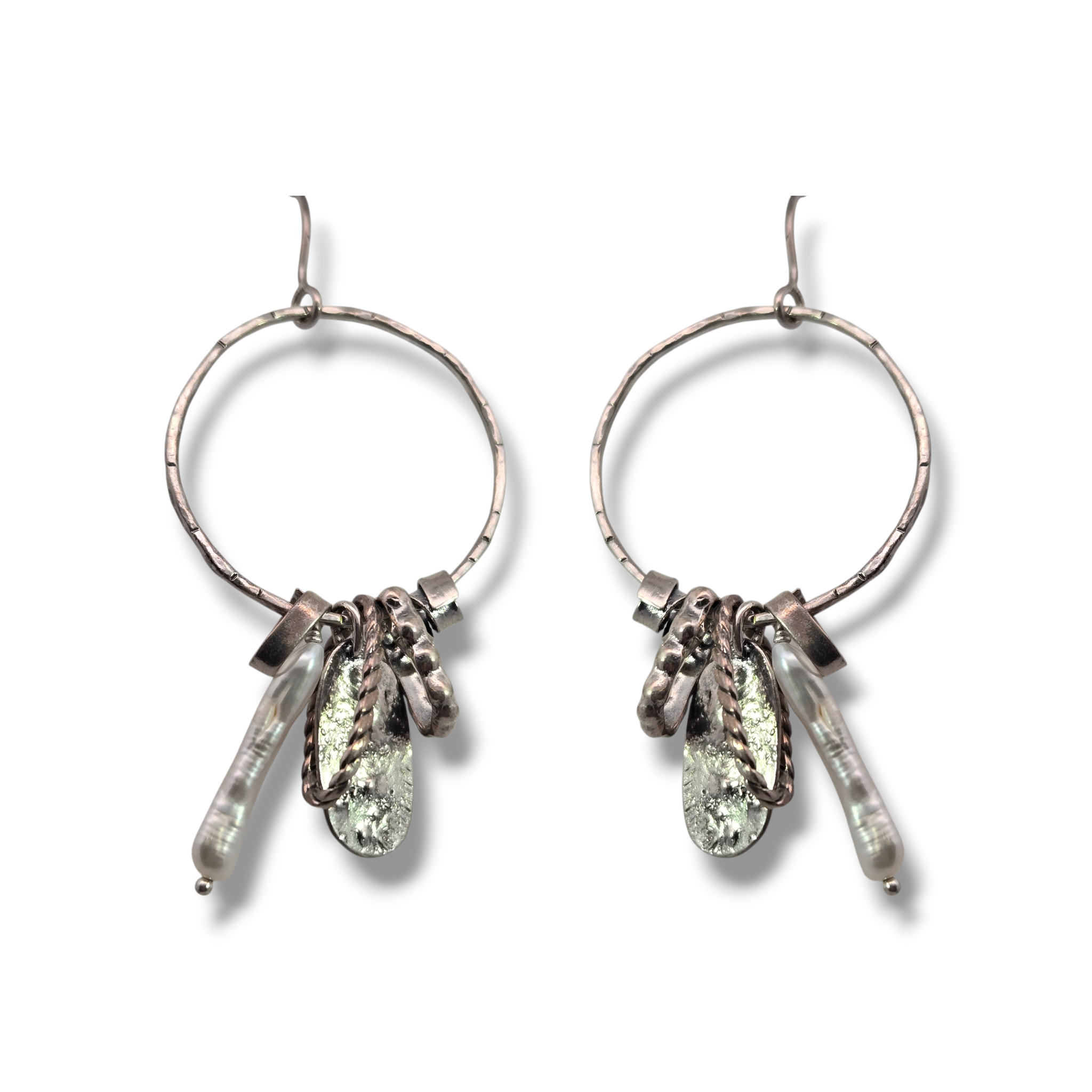 Sterling Freshwater Pearl Hoop Cluster Earrings