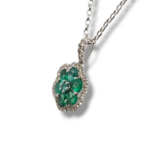 Load image into Gallery viewer, 14k White Gold Emerald Flower Diamond Necklace