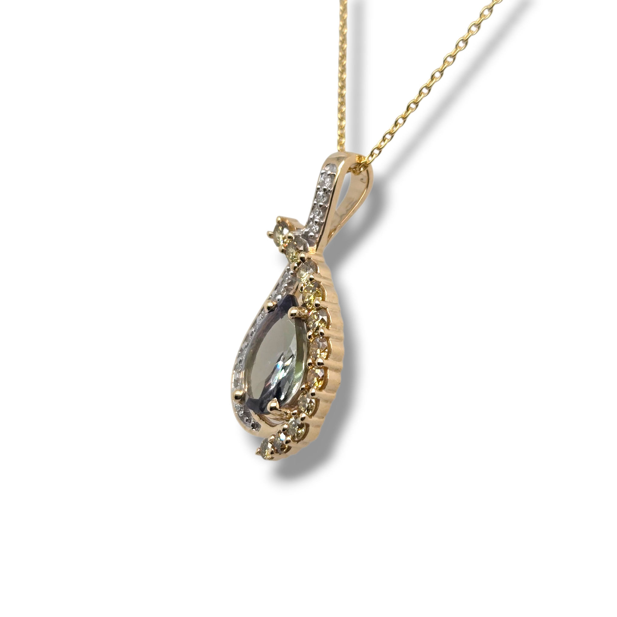 14k Yellow Pear Tanzanite Diamond Necklace