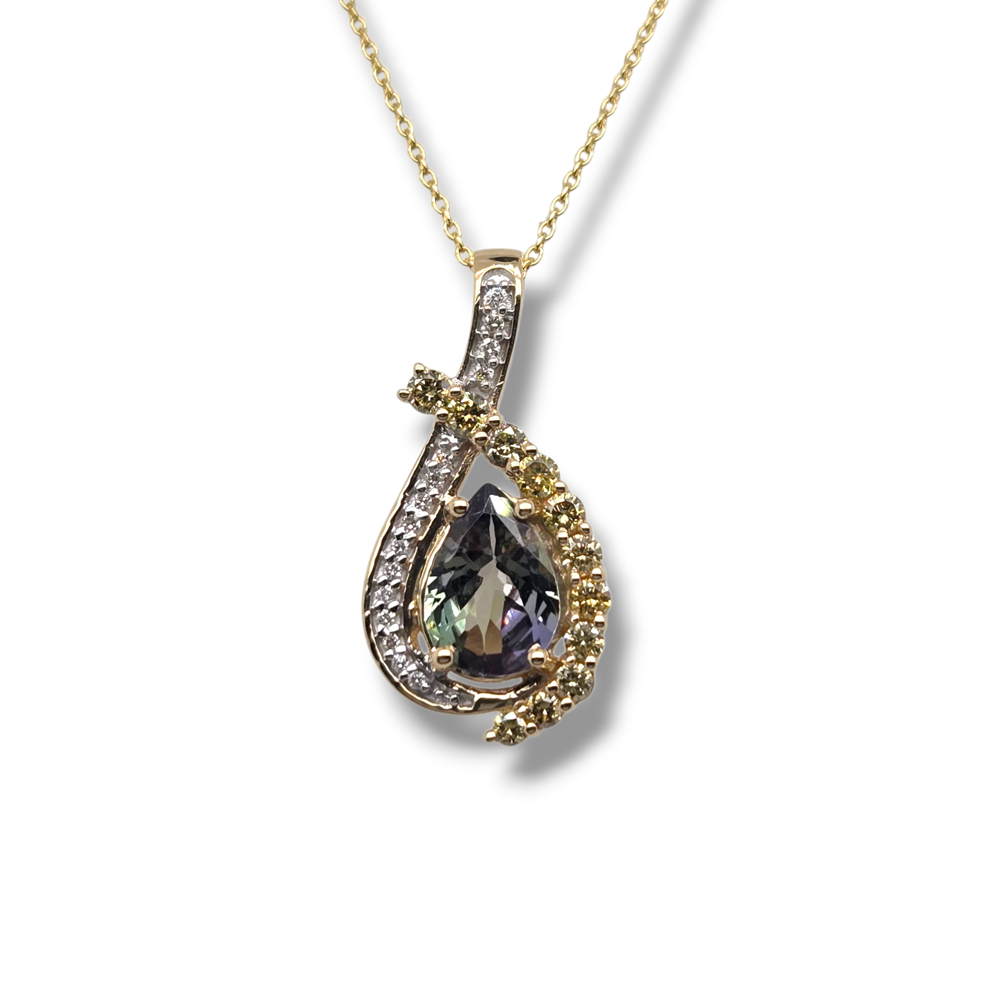 14k Yellow Pear Tanzanite Diamond Necklace