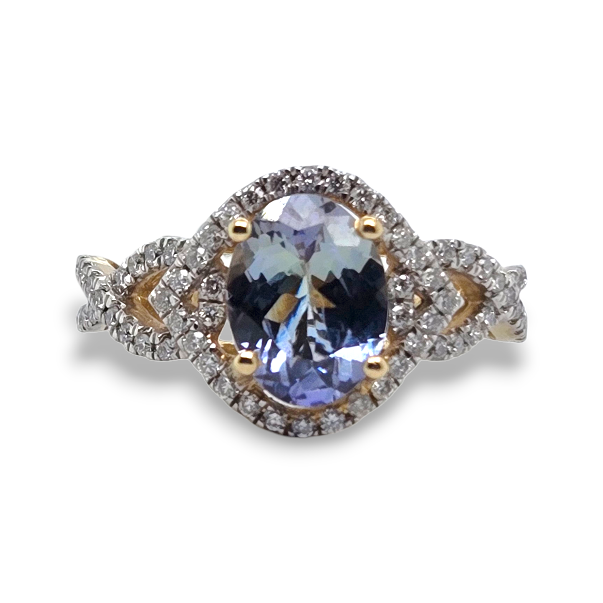 14k Yellow Bi-Color Tanzanite Diamond Twist Ring