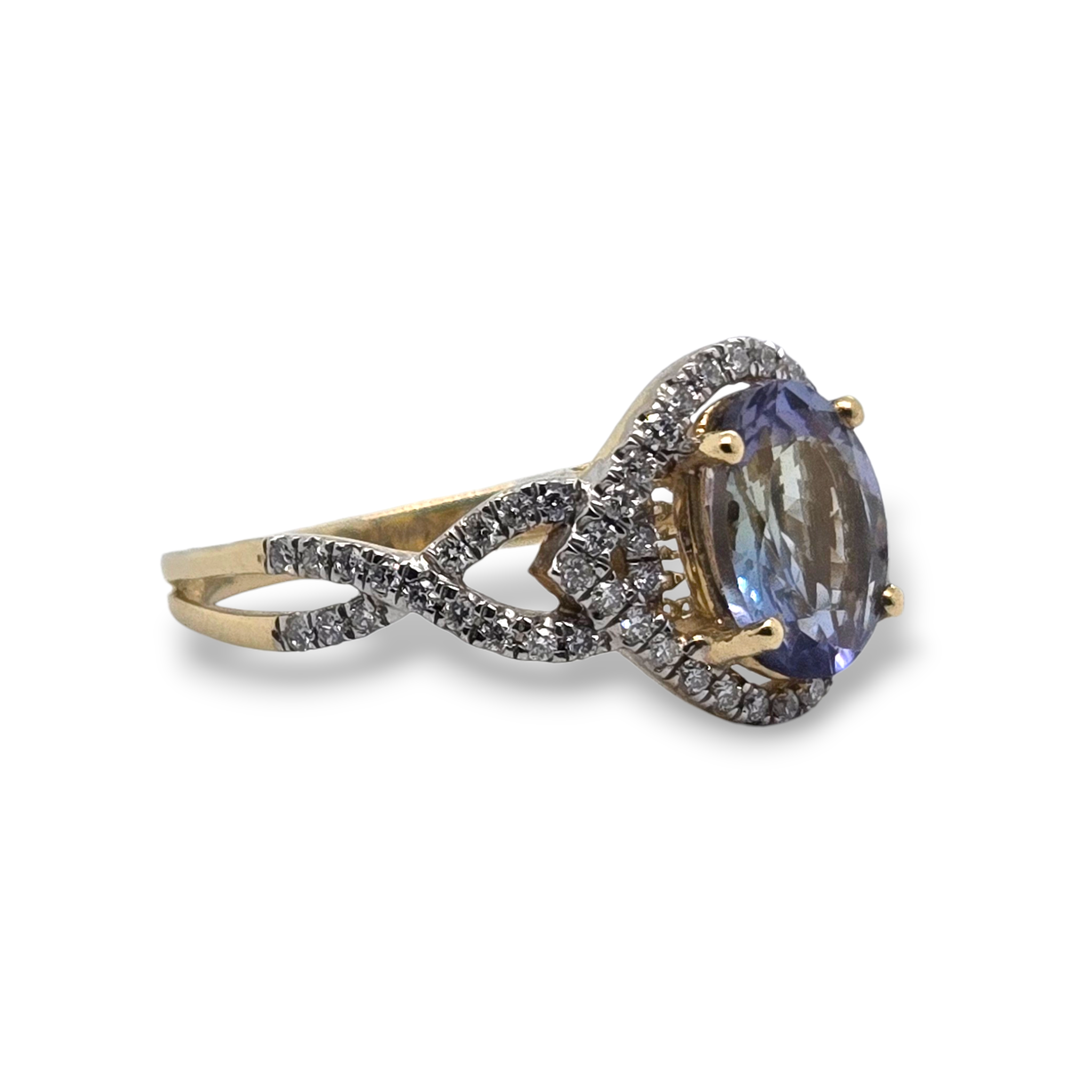14k Yellow Bi-Color Tanzanite Diamond Twist Ring