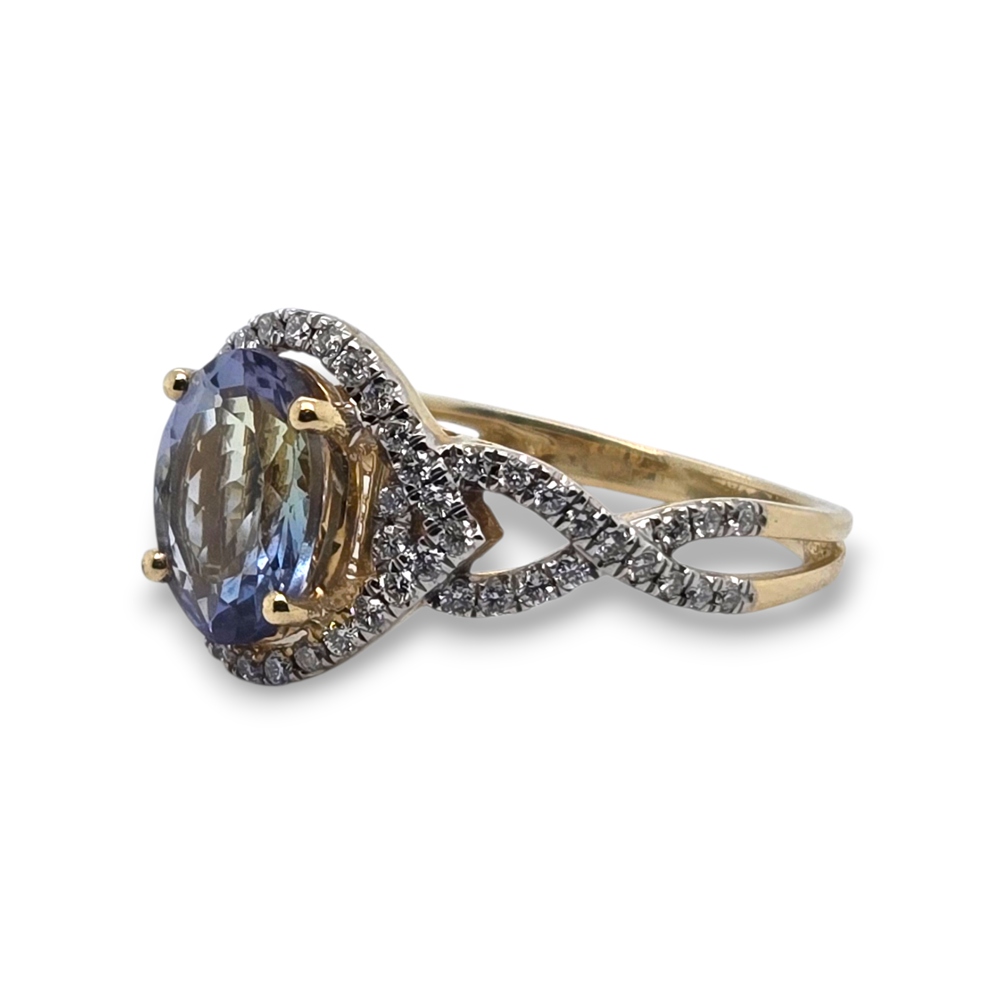 14k Yellow Bi-Color Tanzanite Diamond Twist Ring