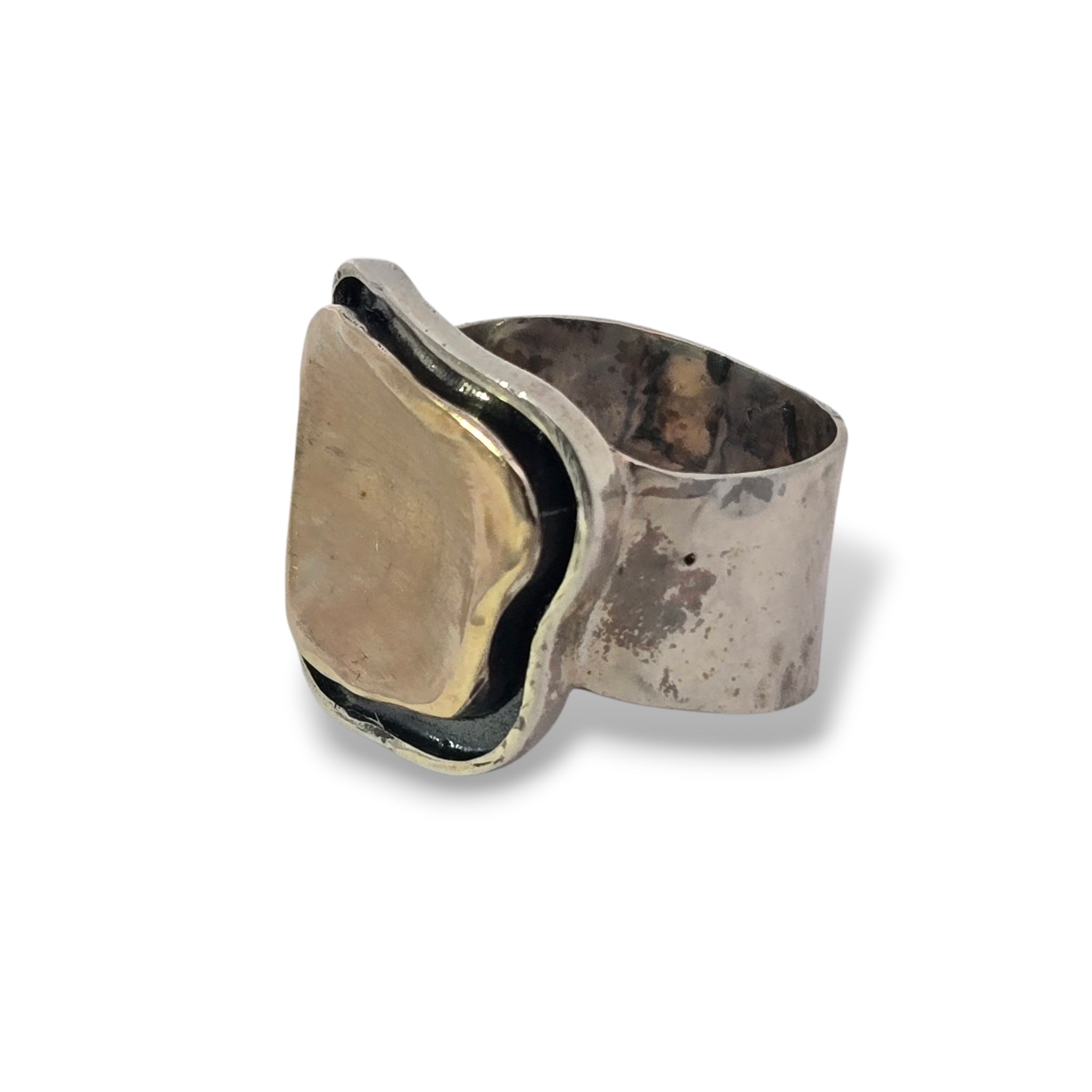 Sterling + 10k Yellow Gold Rectangular Plate Ring