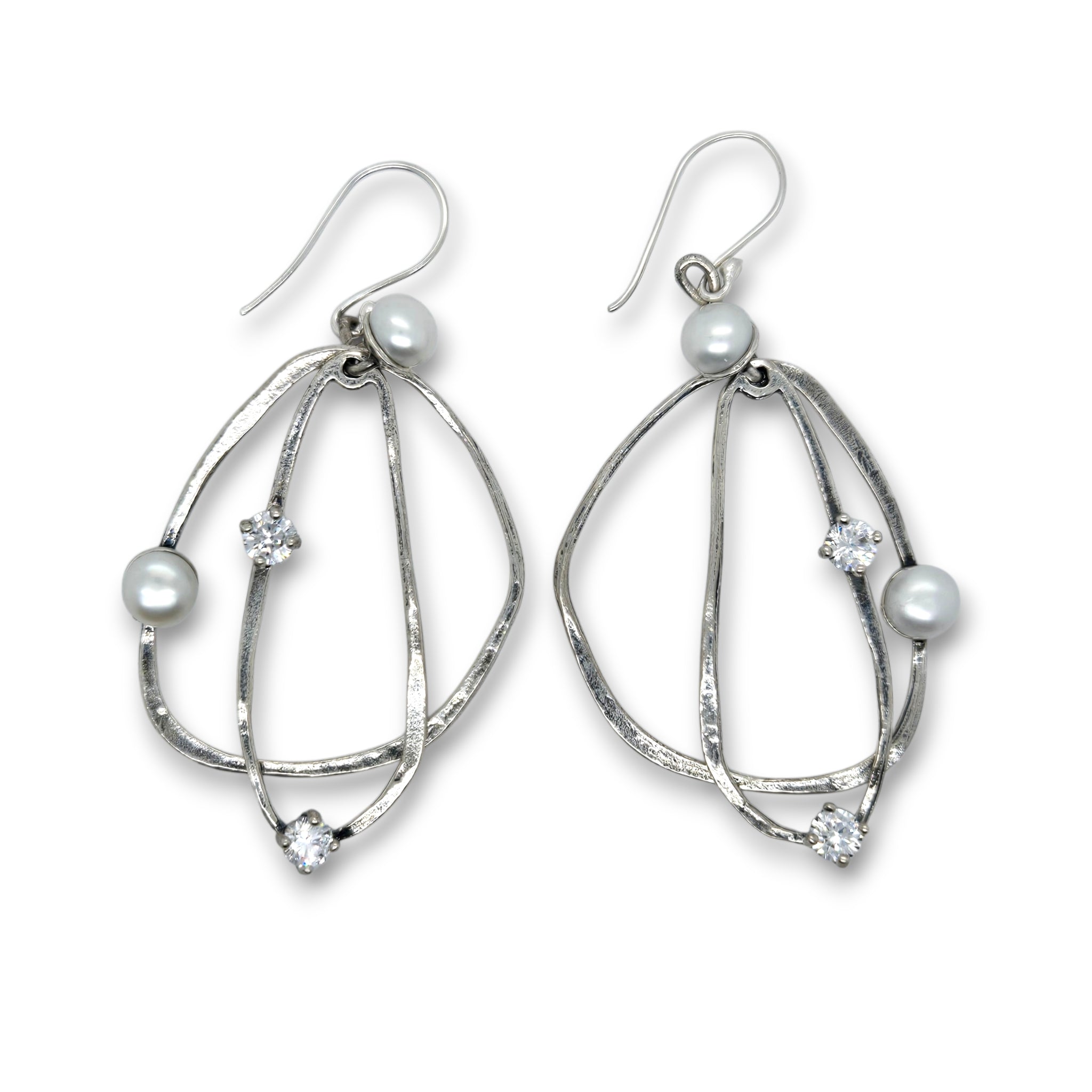 Organic Earrings with Pearls and Cubic Zirconia