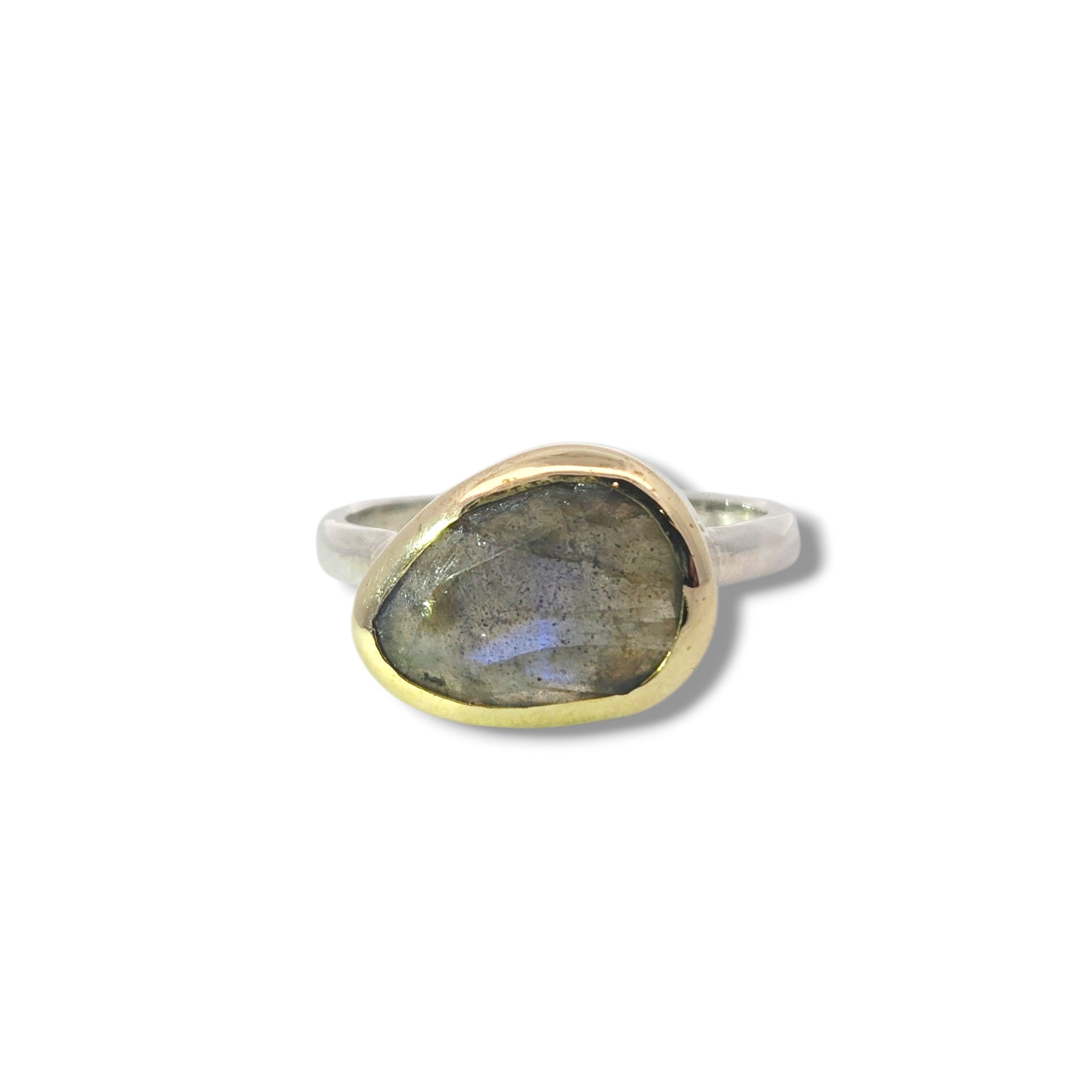 Sterling and 9k Yellow Labradorite Ring - Size 8