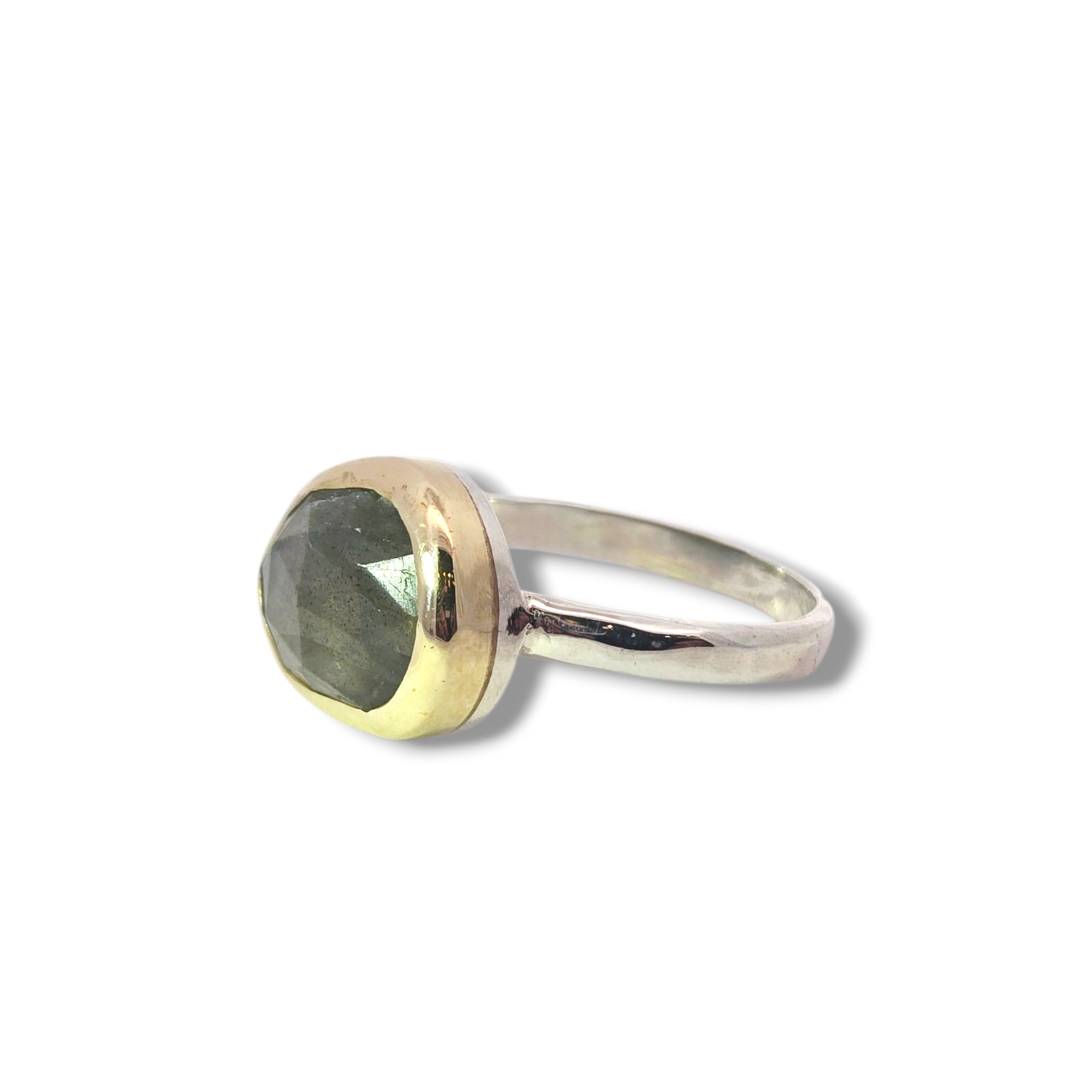 Sterling and 9k Yellow Labradorite Ring - Size 8