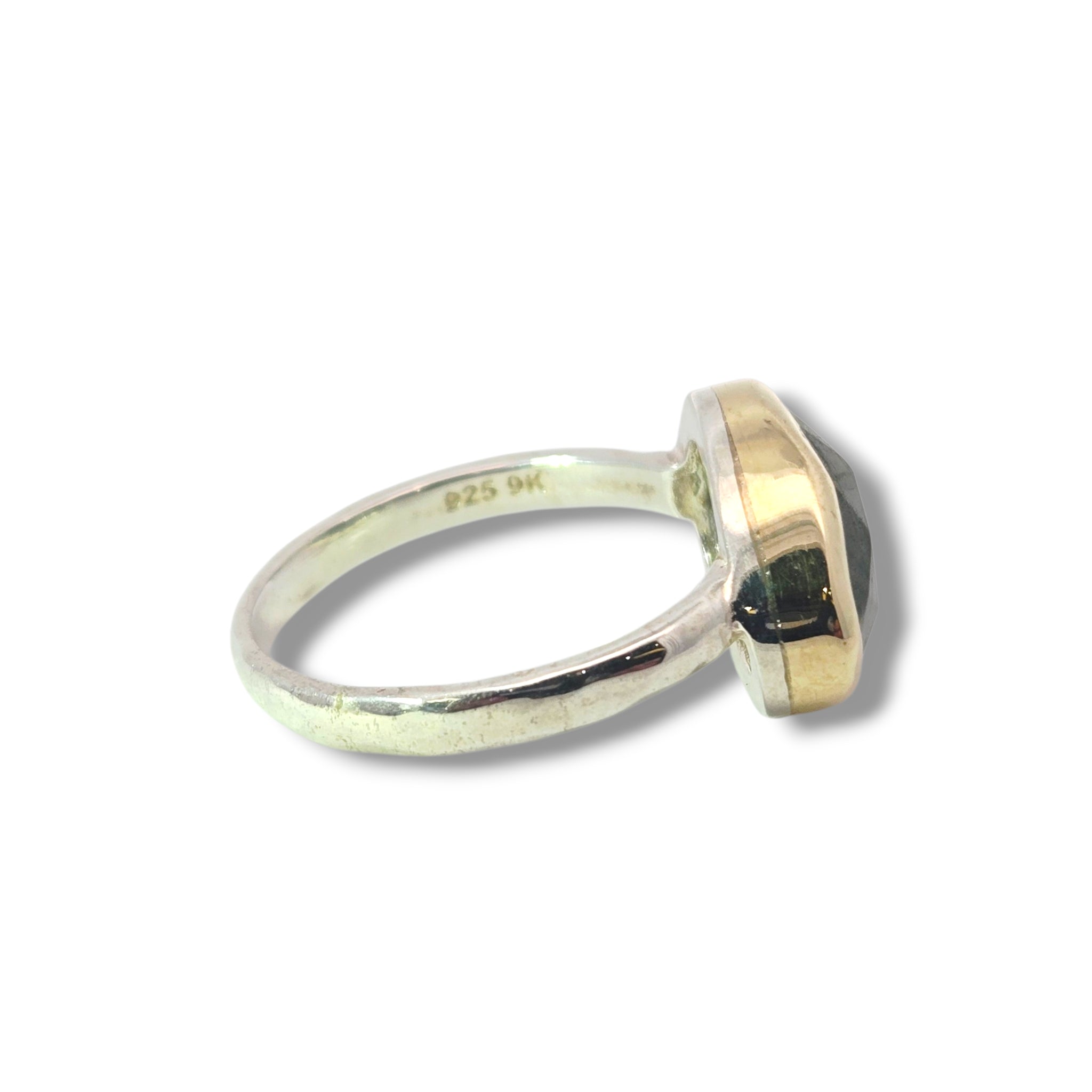 Sterling and 9k Yellow Labradorite Ring - Size 8