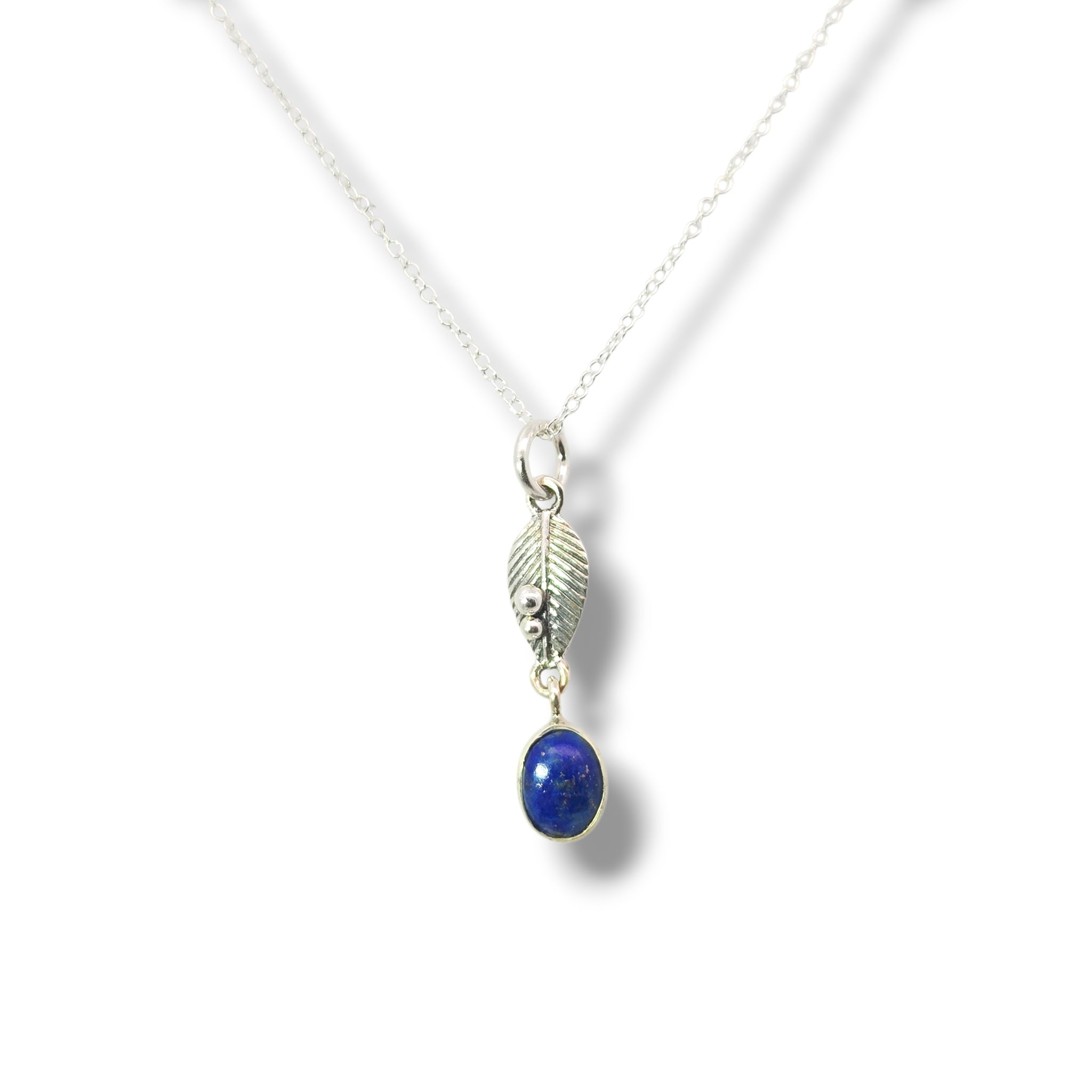 Sterling Leaf Motif with Oval Lapis Necklace