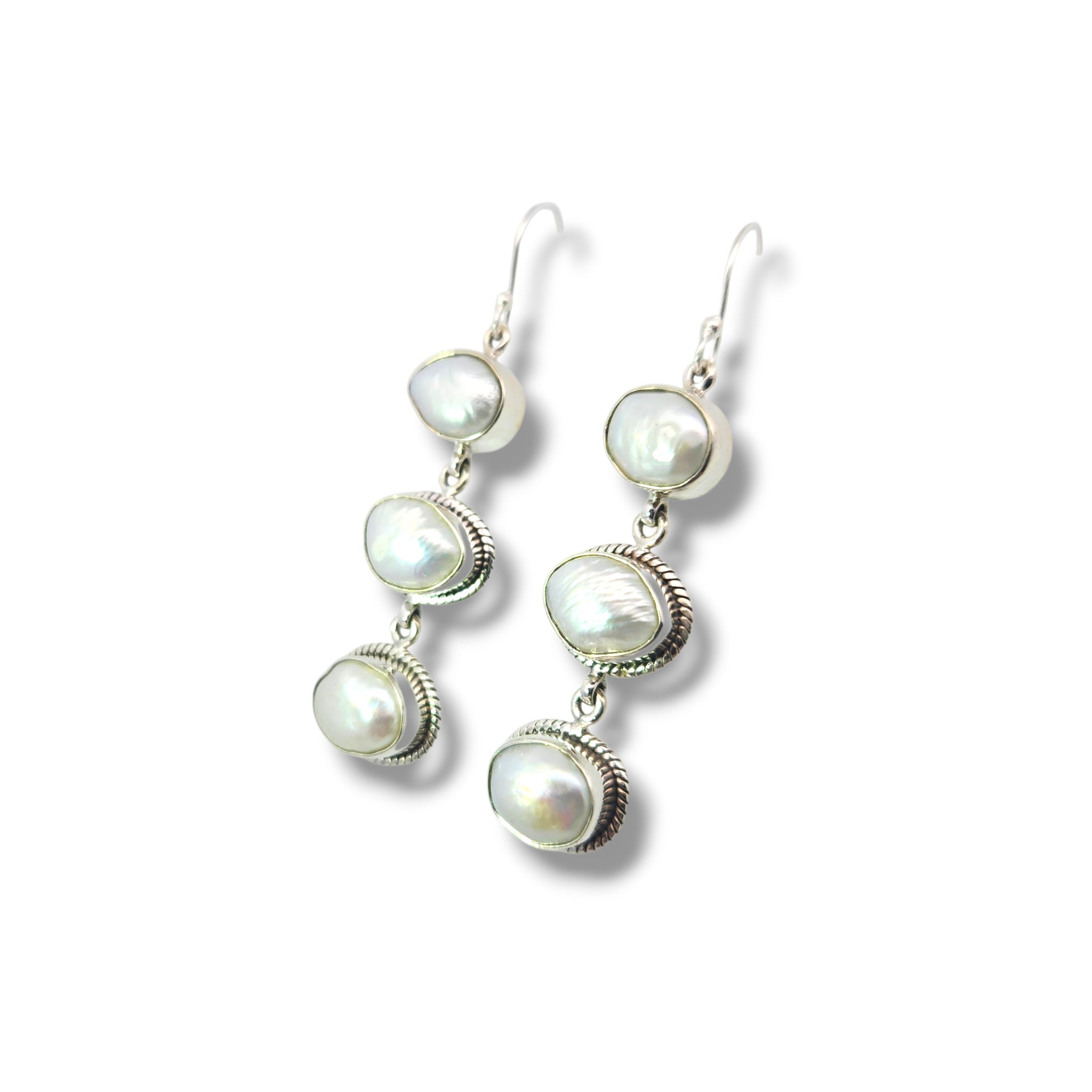 Sterling Silver 3 Pearl Earrings