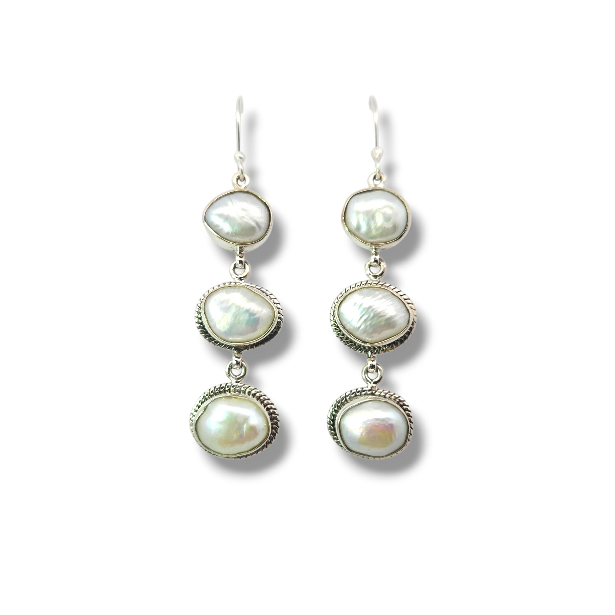Sterling Silver 3 Pearl Earrings