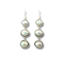 Load image into Gallery viewer, Sterling Silver 3 Pearl Earrings