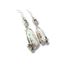 Load image into Gallery viewer, Sterling Silver Long Biwa Pearl and Amethyst Earrings