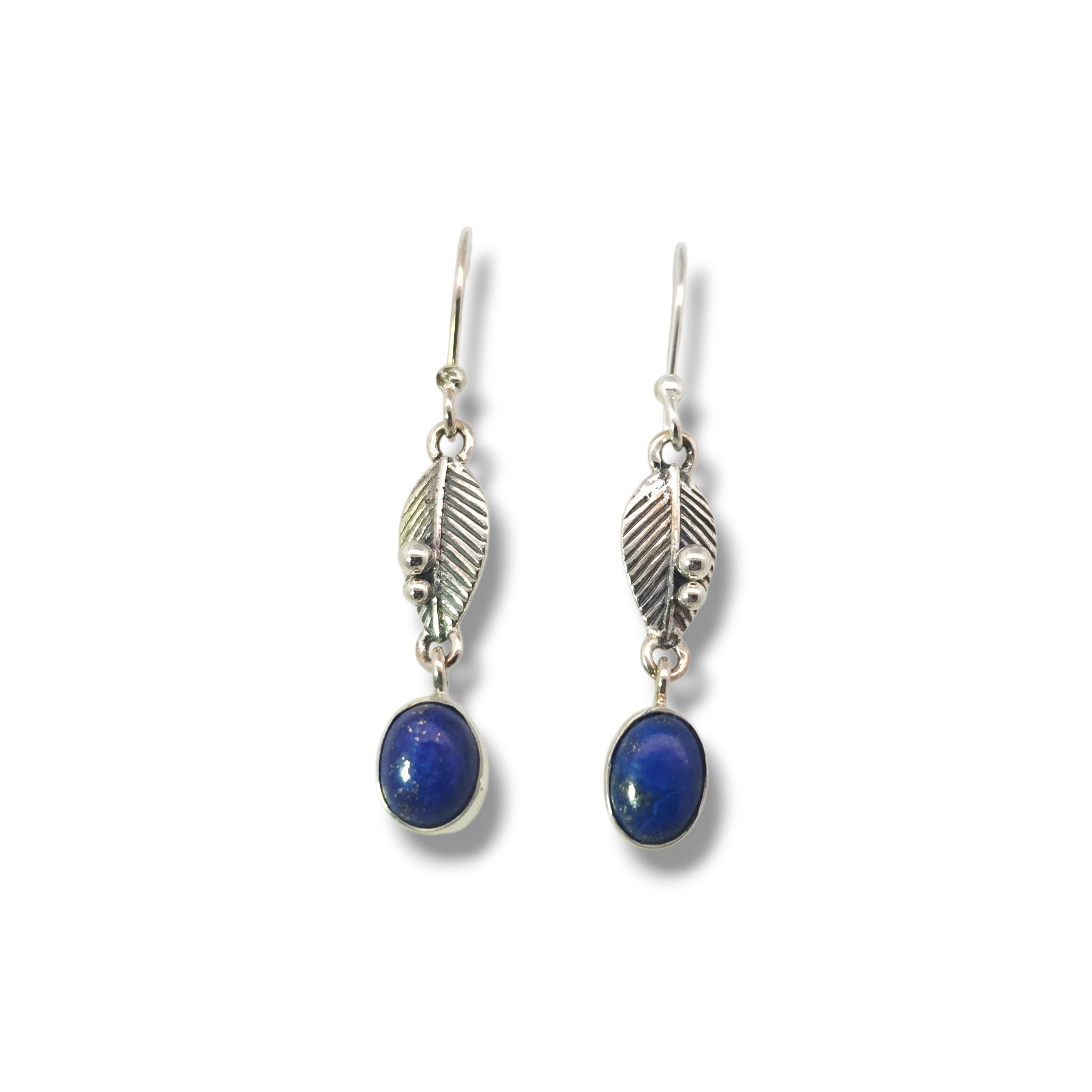 Sterling Leaf Motif with Oval Lapis Earrings