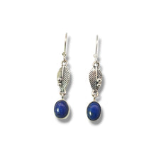 Load image into Gallery viewer, Sterling Leaf Motif with Oval Lapis Earrings