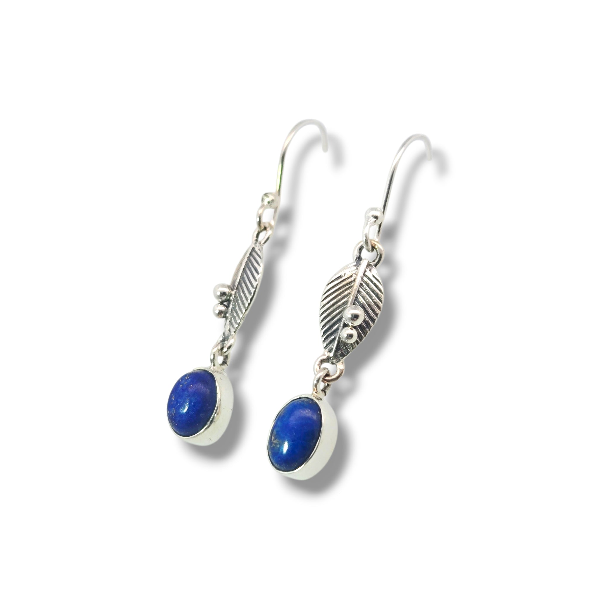 Sterling Leaf Motif with Oval Lapis Earrings