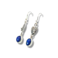 Load image into Gallery viewer, Sterling Leaf Motif with Oval Lapis Earrings