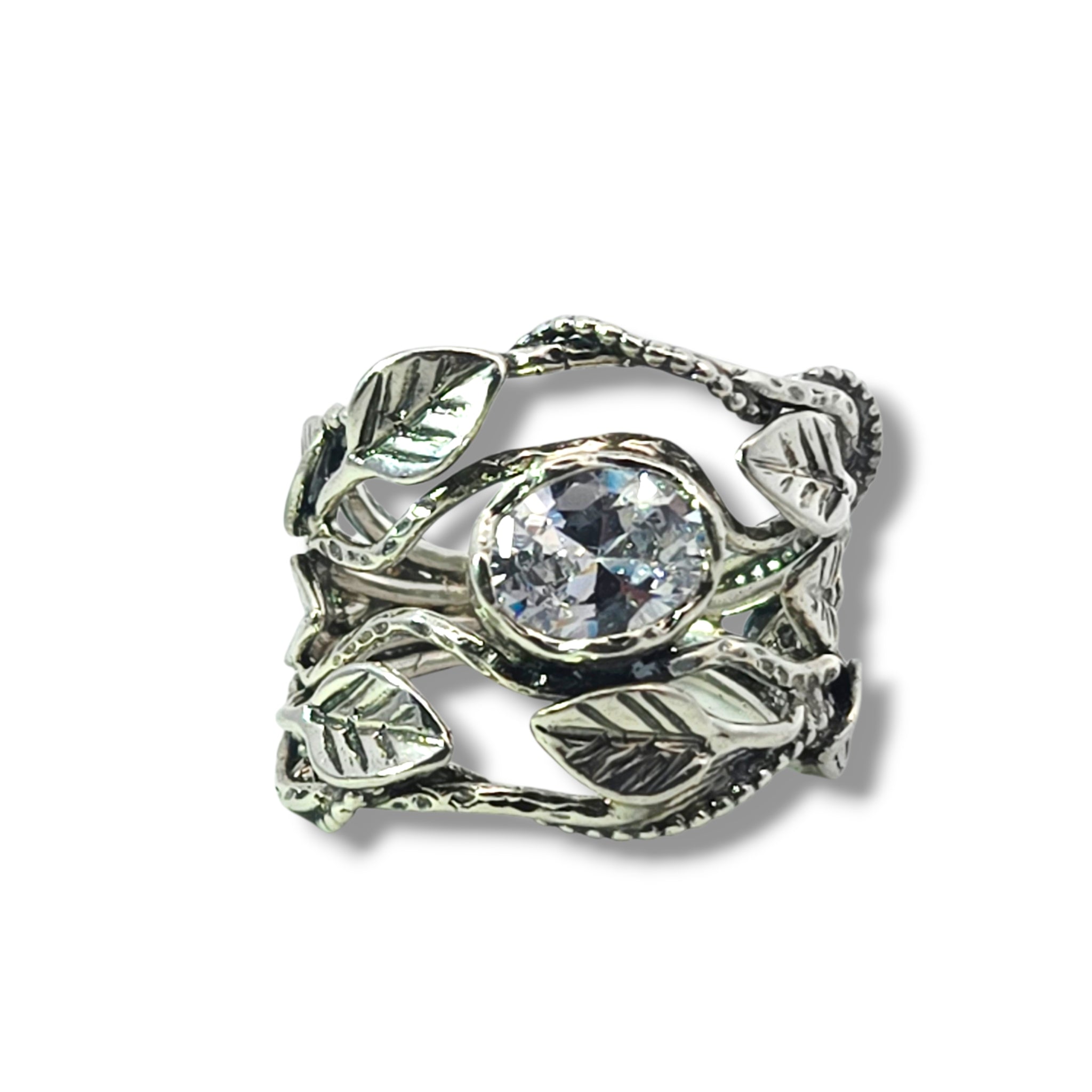 Sterling Floral with Oval Cubic Zirconia