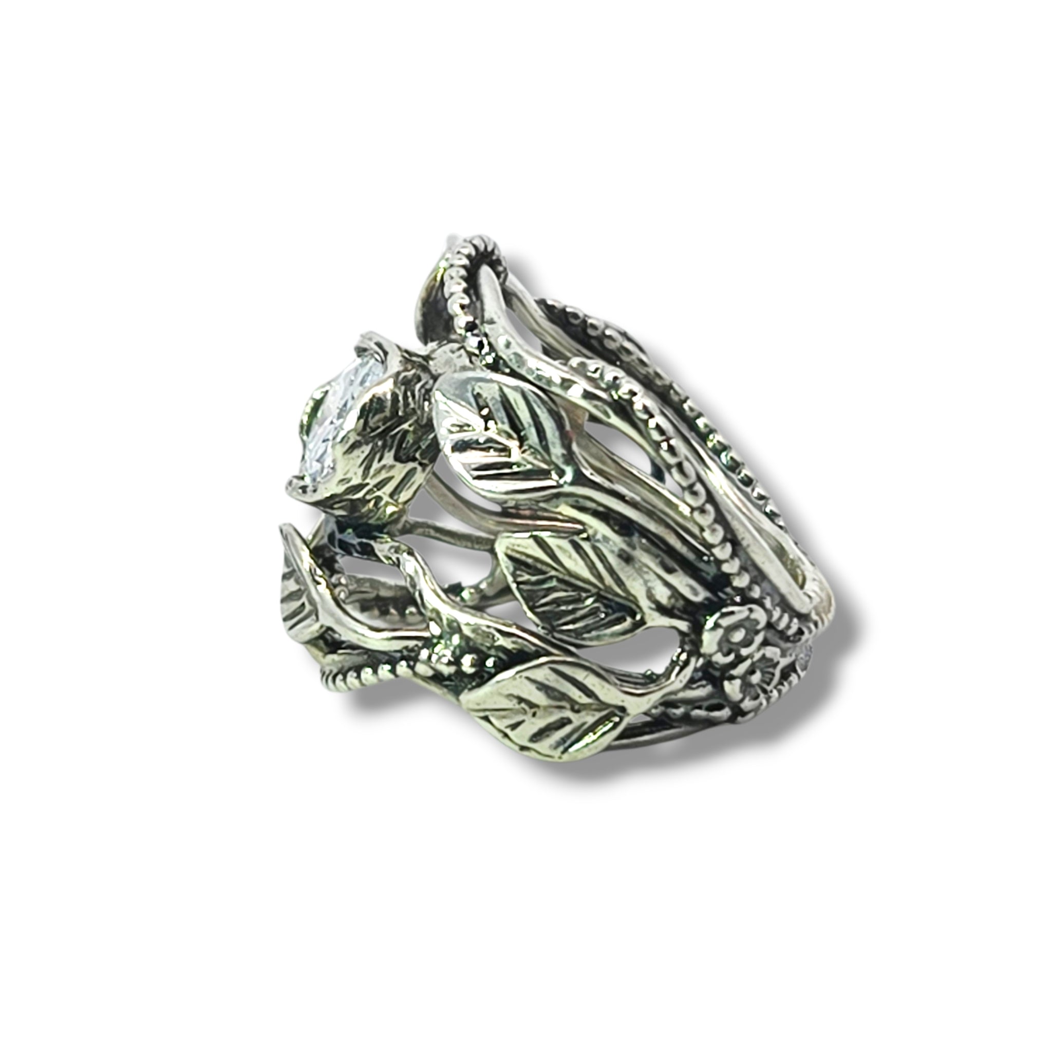 Sterling Floral with Oval Cubic Zirconia