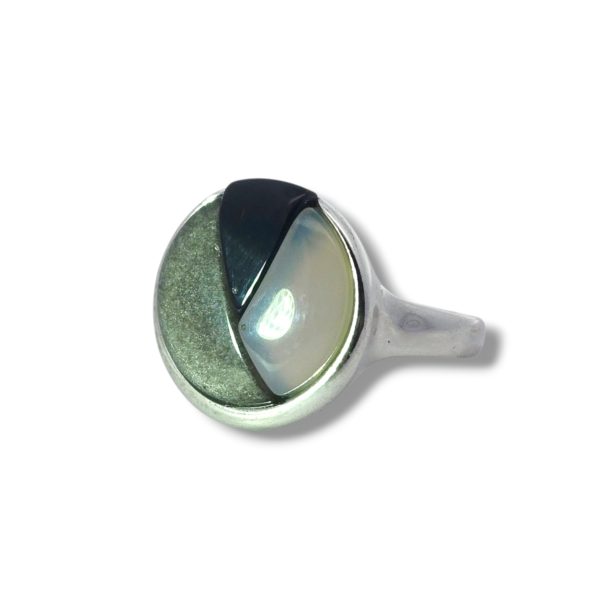 Sterling Onyx, Agate, Goldstone Ring