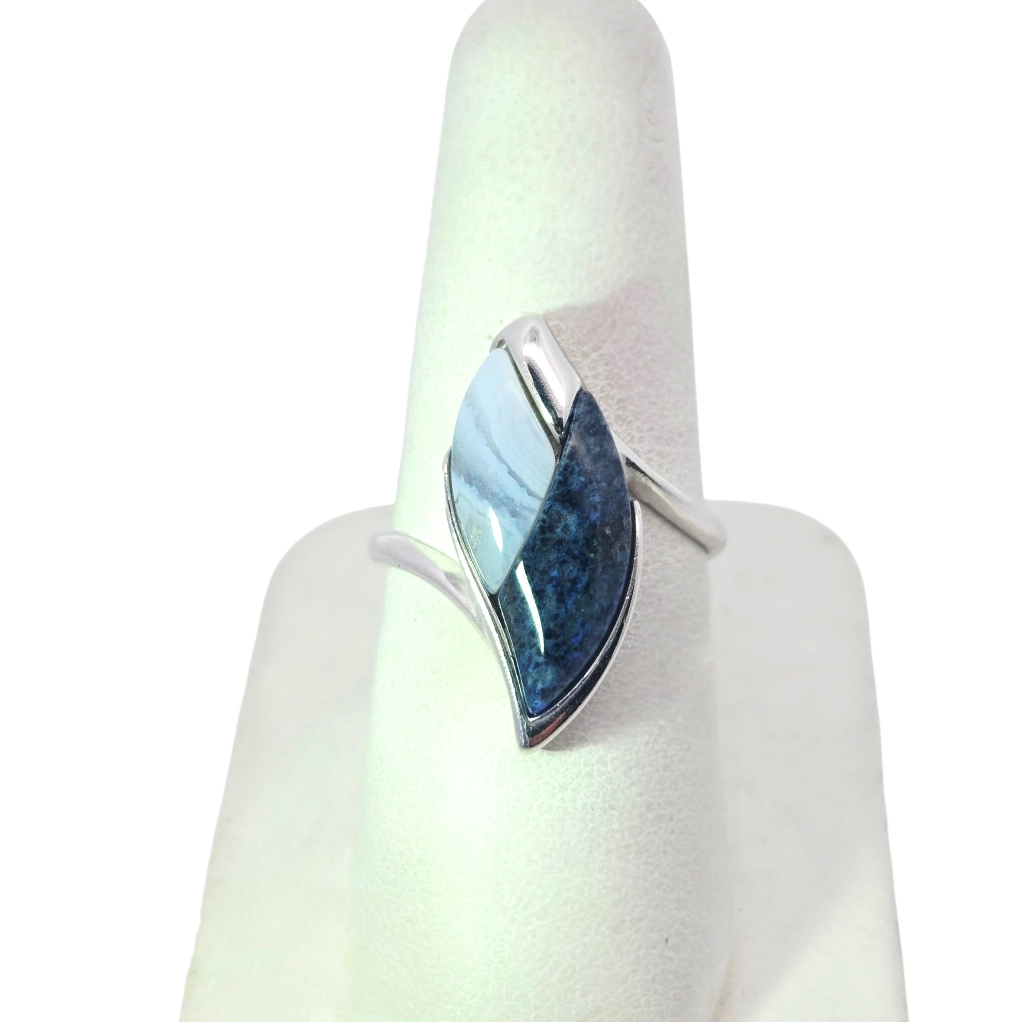 Sterling Blue Agate + Lapis Lazuli Swoop Ring