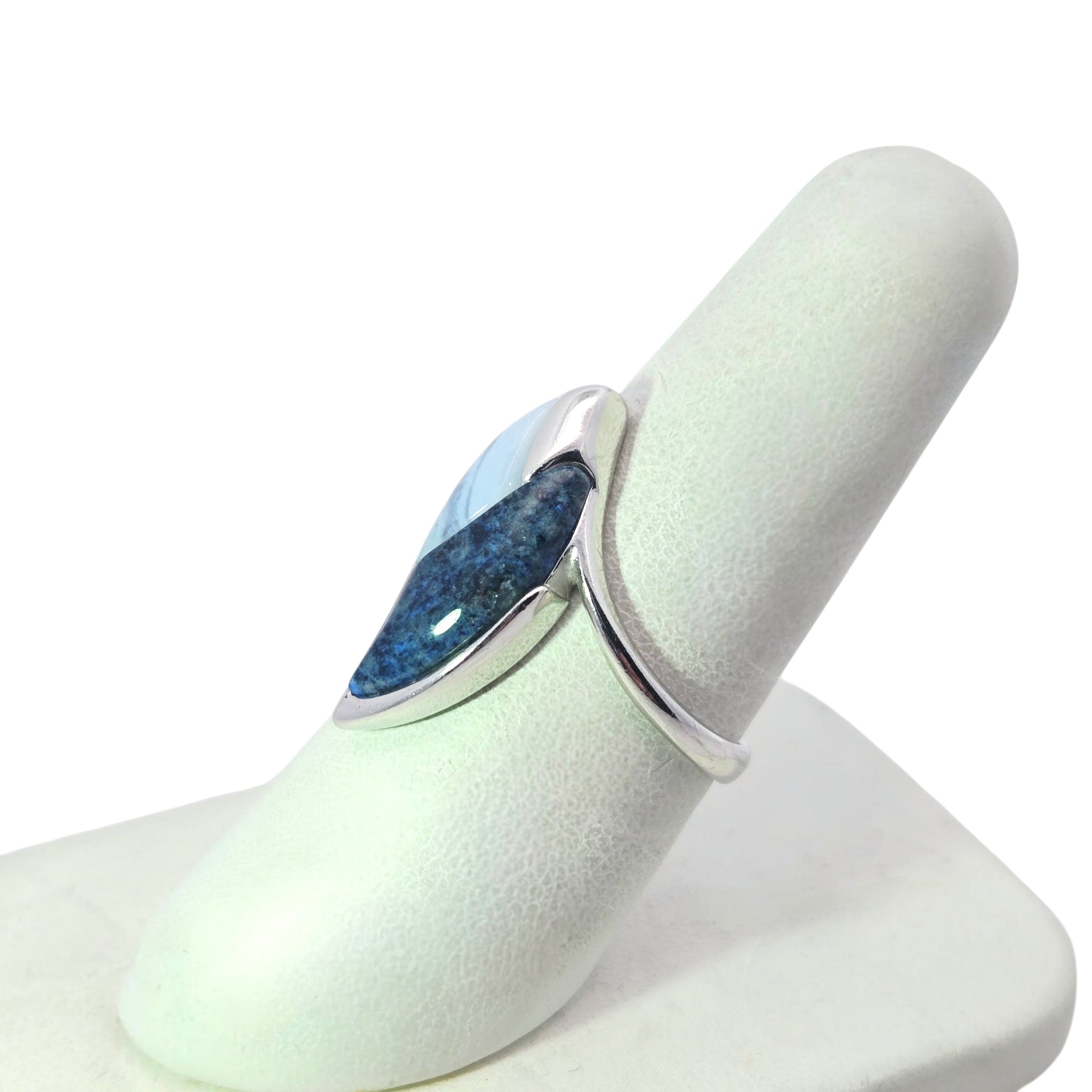 Sterling Blue Agate + Lapis Lazuli Swoop Ring